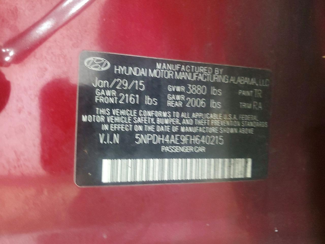2015 Hyundai Elantra Se Red vin: 5NPDH4AE9FH640215