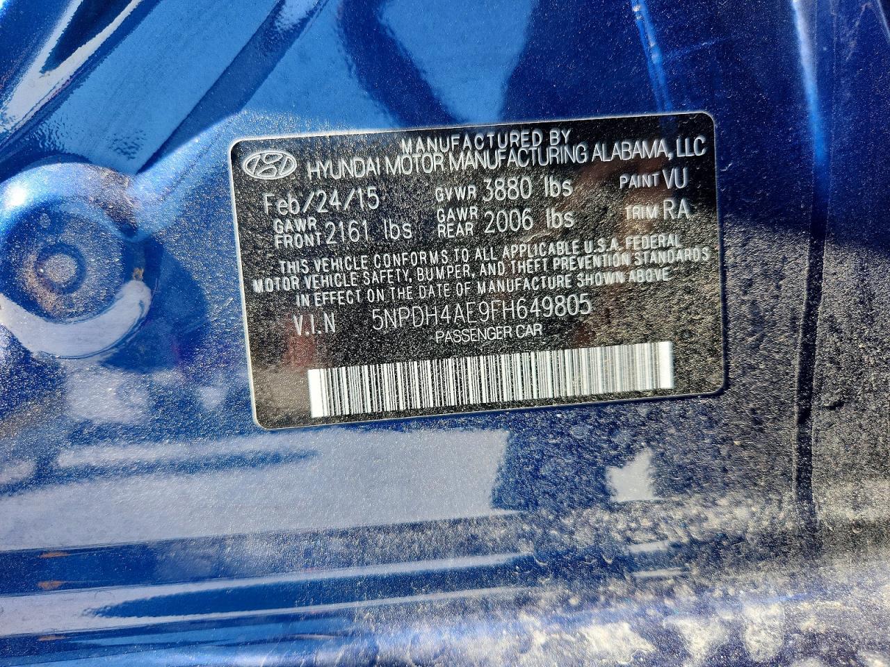 2015 Hyundai Elantra Se Синий vin: 5NPDH4AE9FH649805