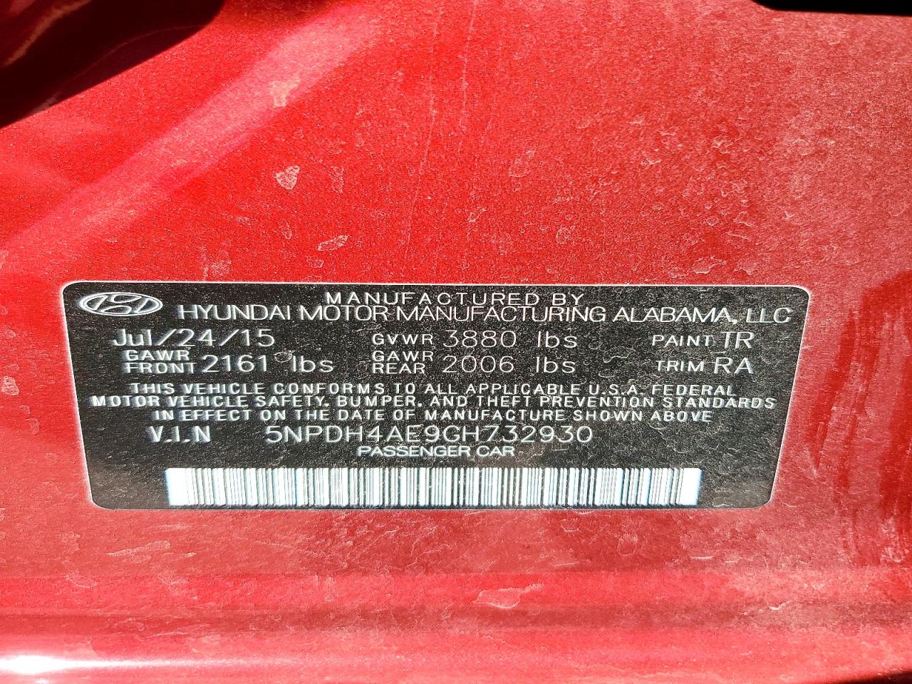 2016 Hyundai Elantra Se Red vin: 5NPDH4AE9GH732930