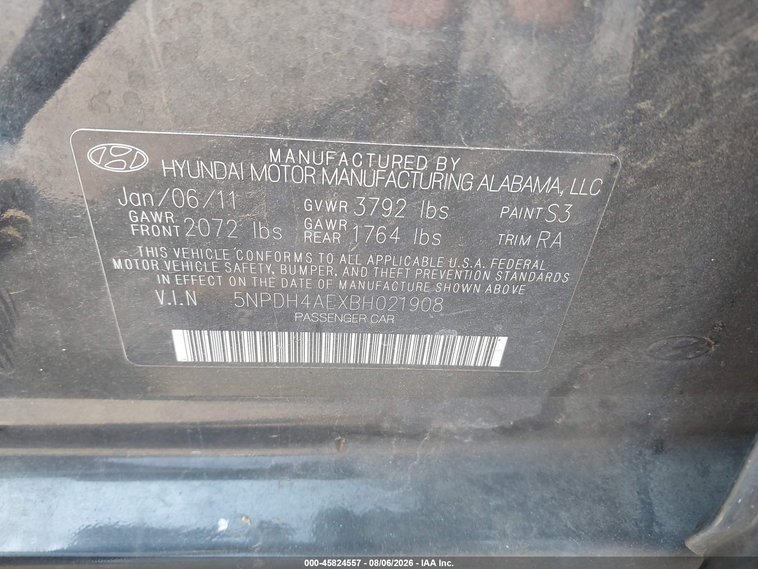 2011 Hyundai Elantra Limited Black vin: 5NPDH4AEXBH021908
