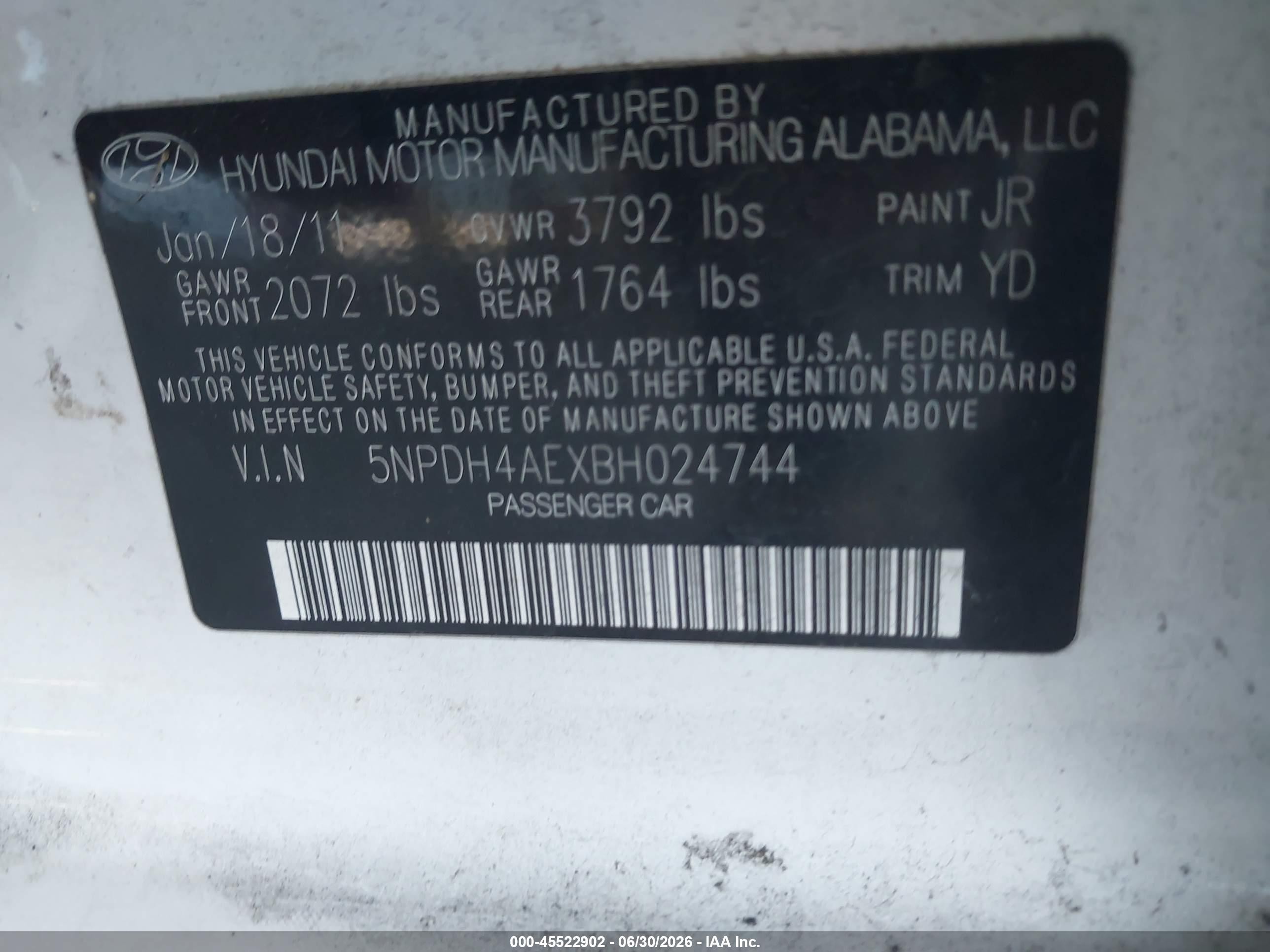 2011 Hyundai Elantra Gls White vin: 5NPDH4AEXBH024744