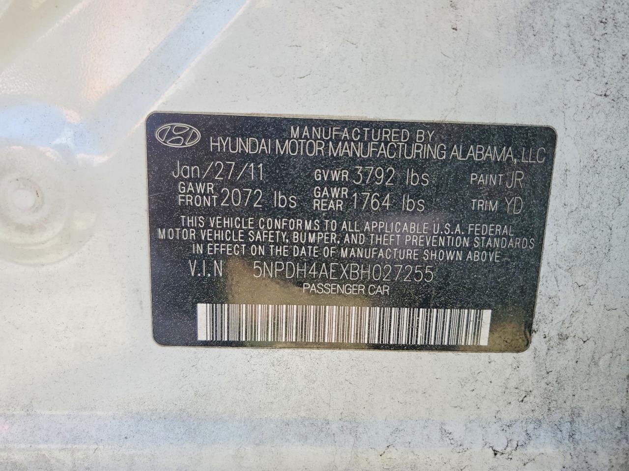 2011 Hyundai Elantra Gls White vin: 5NPDH4AEXBH027255
