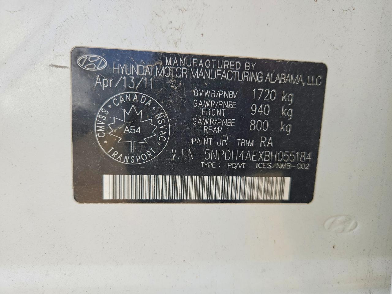 2011 Hyundai Elantra Gls White vin: 5NPDH4AEXBH055184