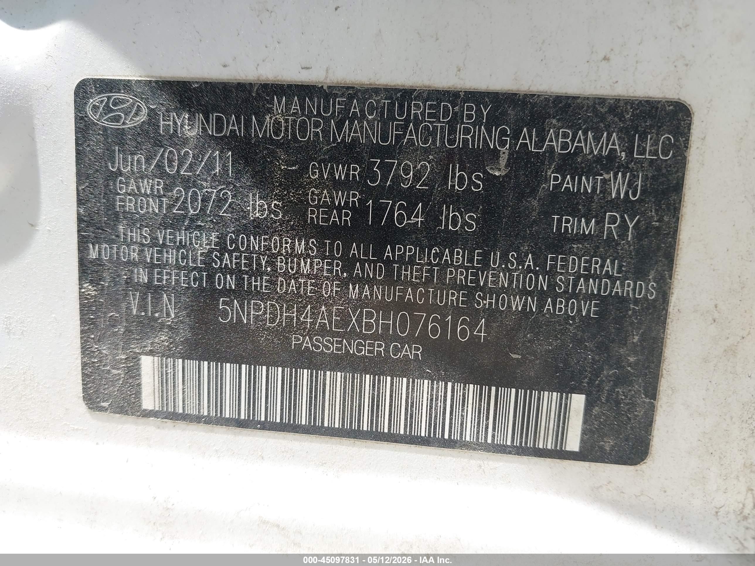2011 Hyundai Elantra Limited White vin: 5NPDH4AEXBH076164
