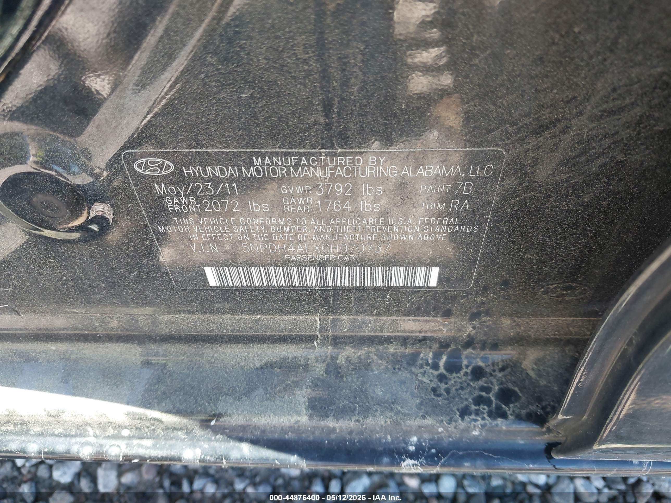 2012 Hyundai Elantra Gls Black vin: 5NPDH4AEXCH070737