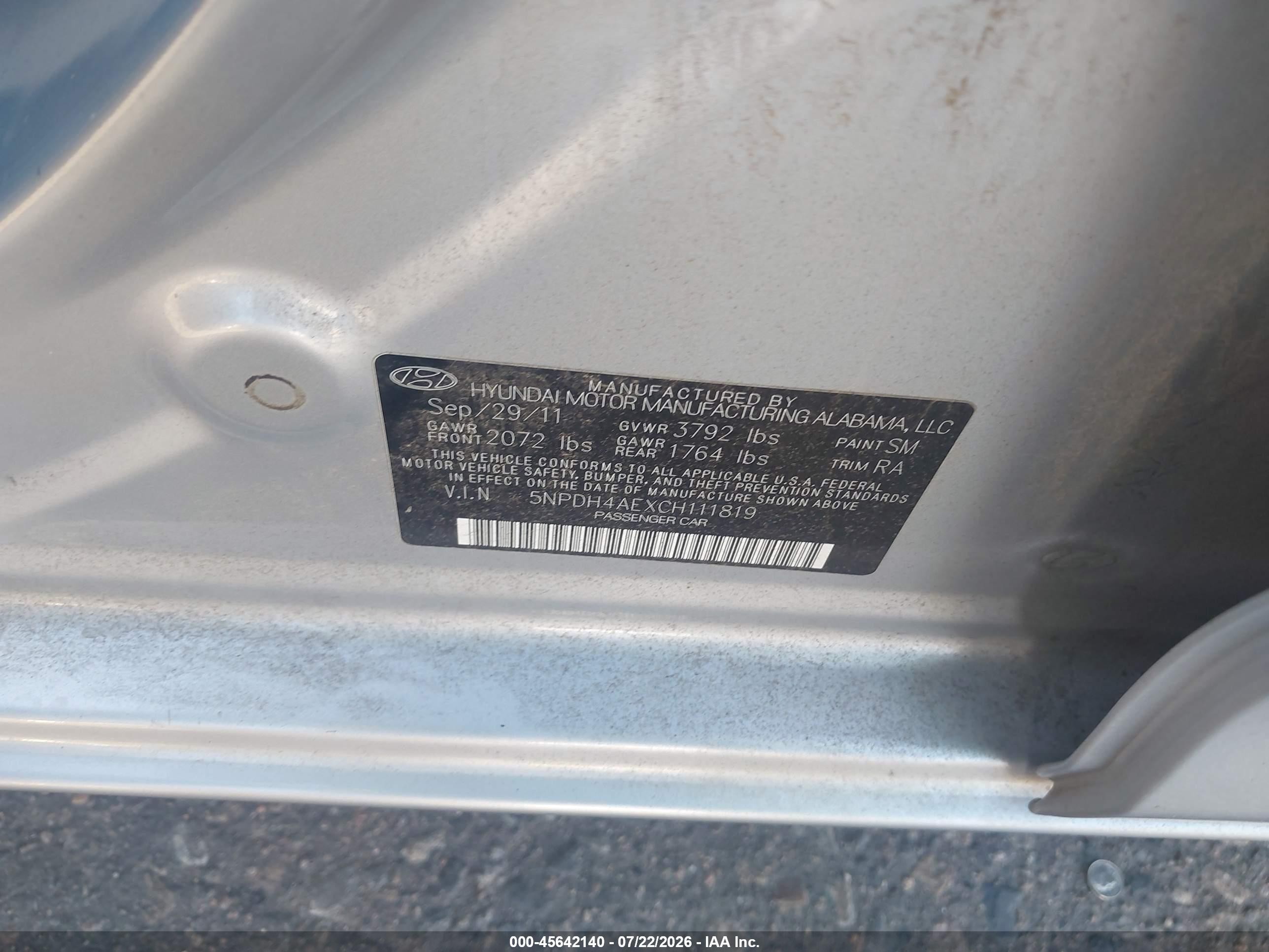 2012 Hyundai Elantra Gls Gray vin: 5NPDH4AEXCH111819