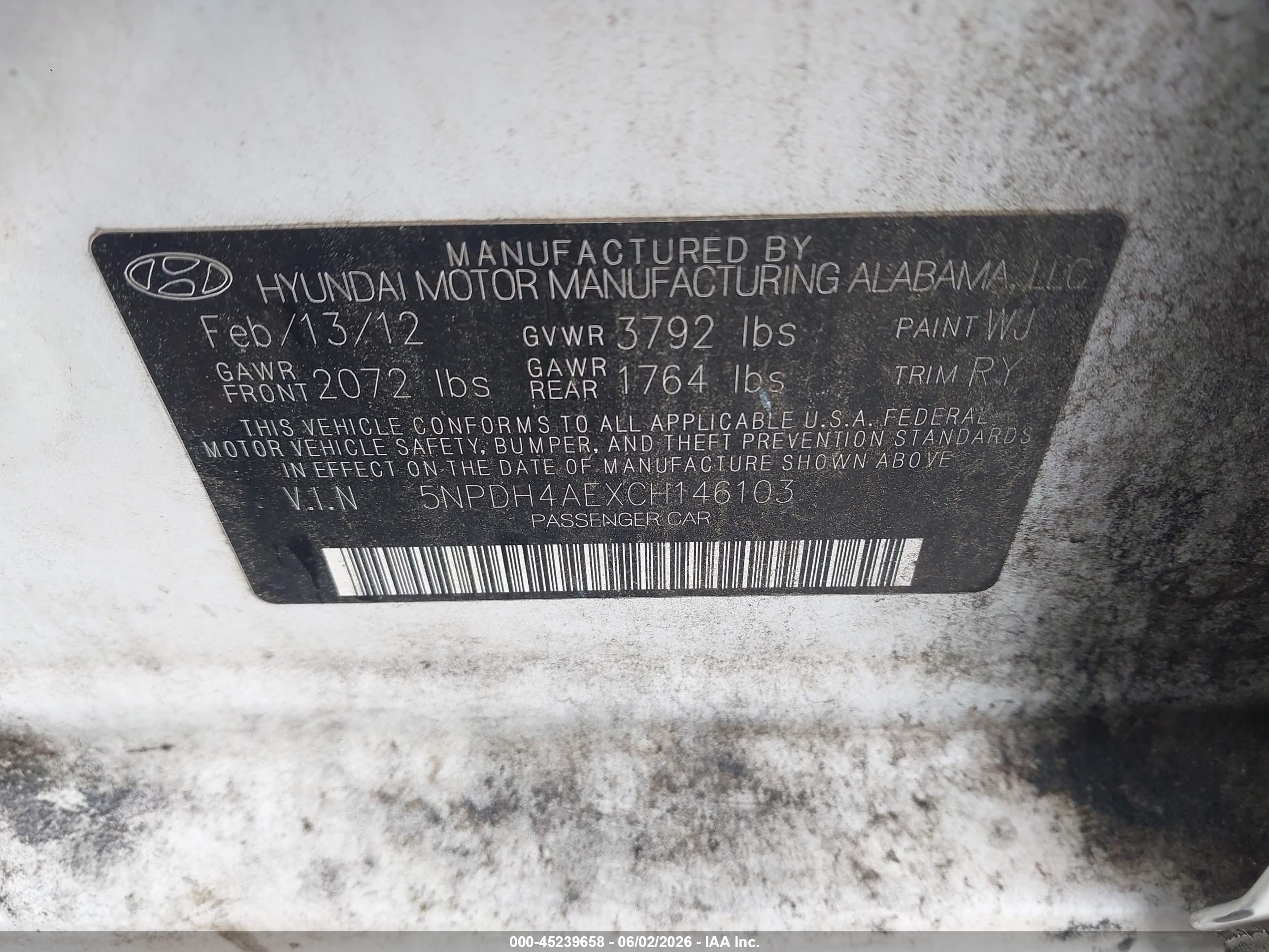 2012 Hyundai Elantra Limited Белый vin: 5NPDH4AEXCH146103