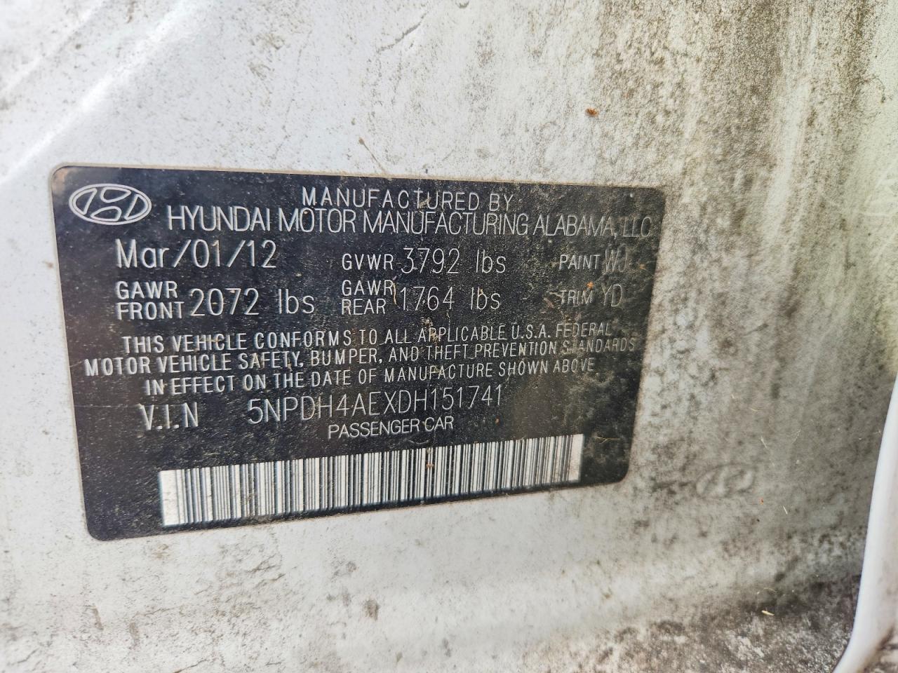 2013 Hyundai Elantra Limited Белый vin: 5NPDH4AEXDH151741
