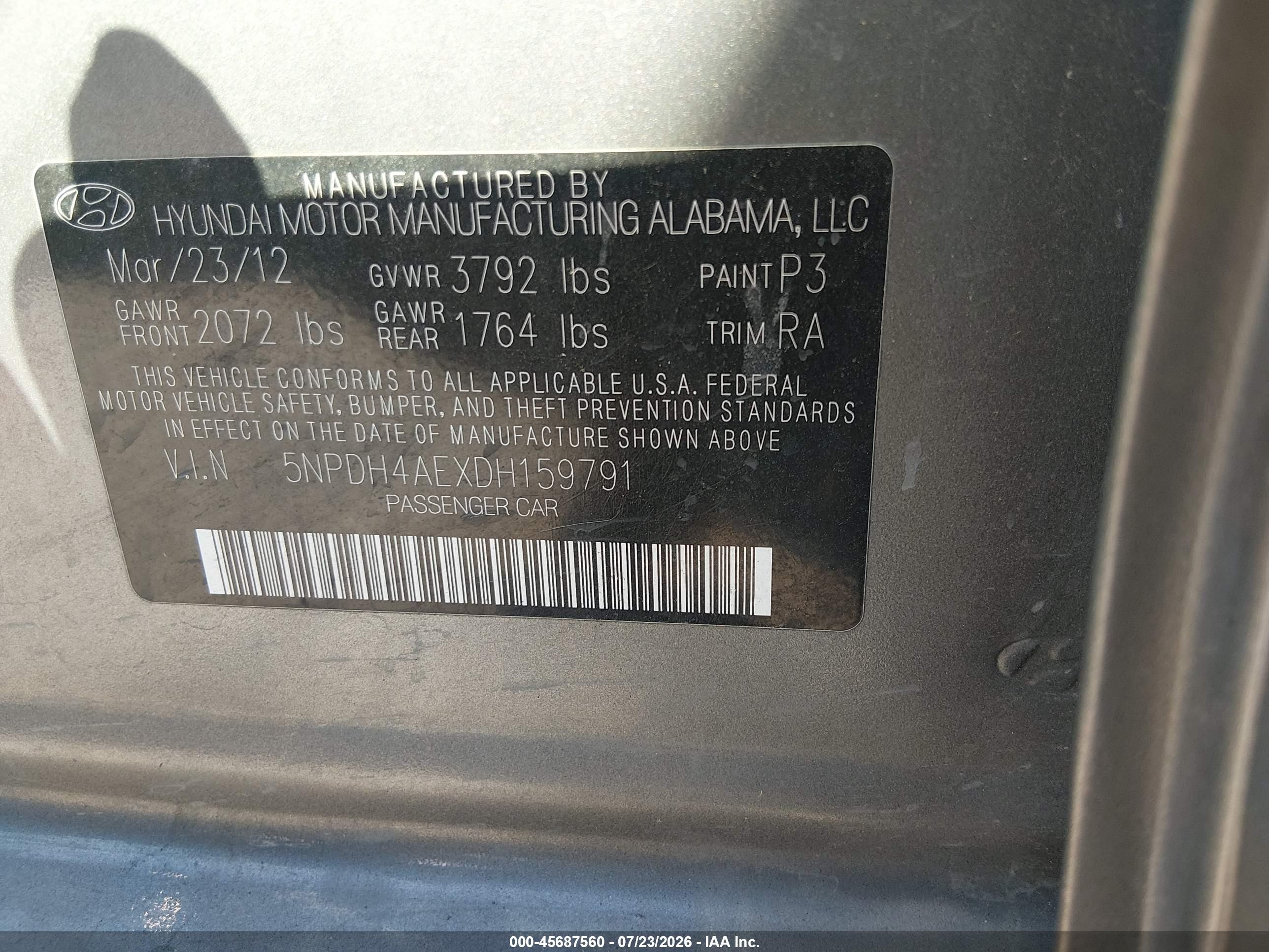 2013 Hyundai Elantra Limited Gray vin: 5NPDH4AEXDH159791