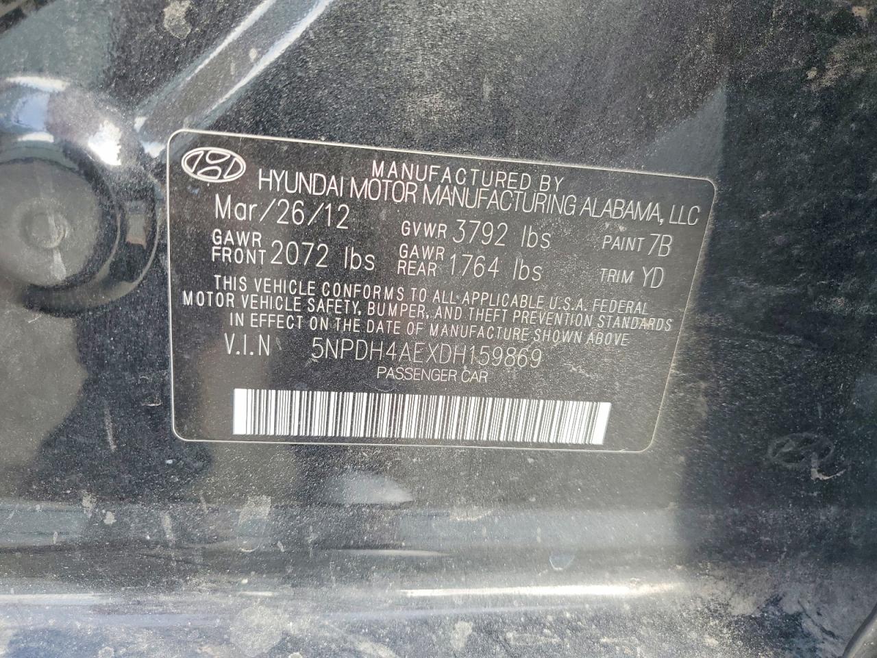 2013 Hyundai Elantra Gls Черный vin: 5NPDH4AEXDH159869