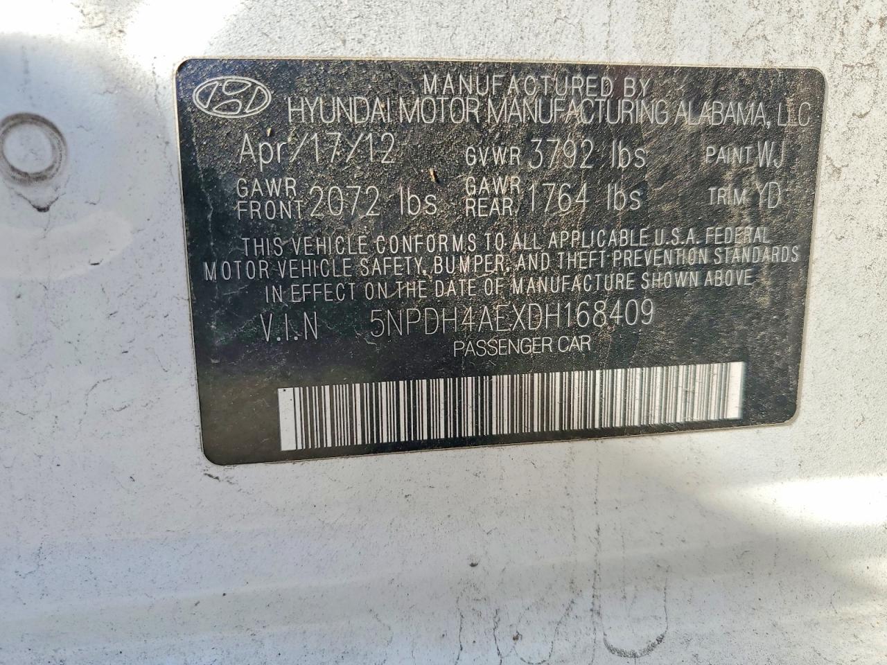 2013 Hyundai Elantra Gls Белый vin: 5NPDH4AEXDH168409