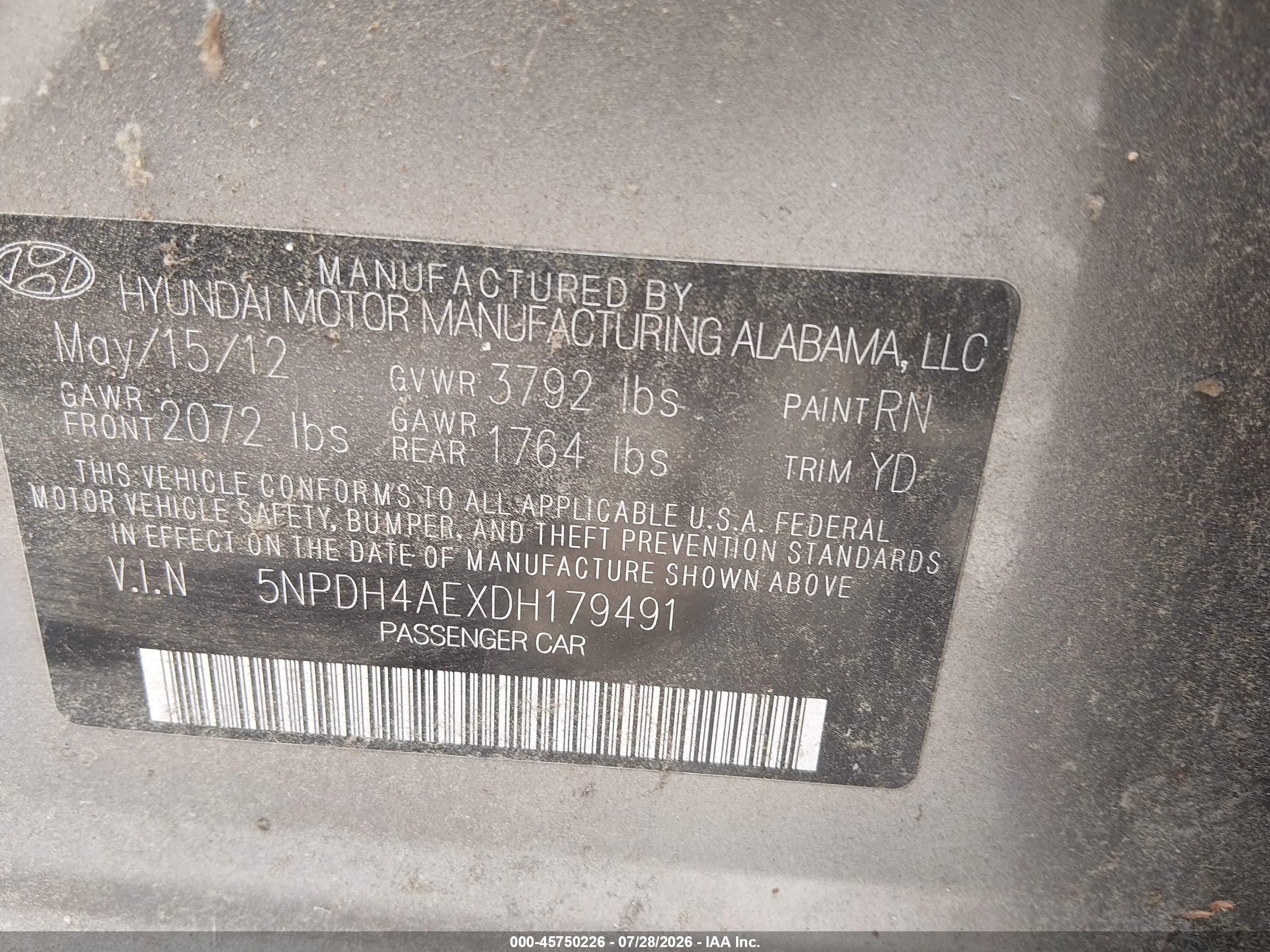 2013 Hyundai Elantra Gls Gray vin: 5NPDH4AEXDH179491