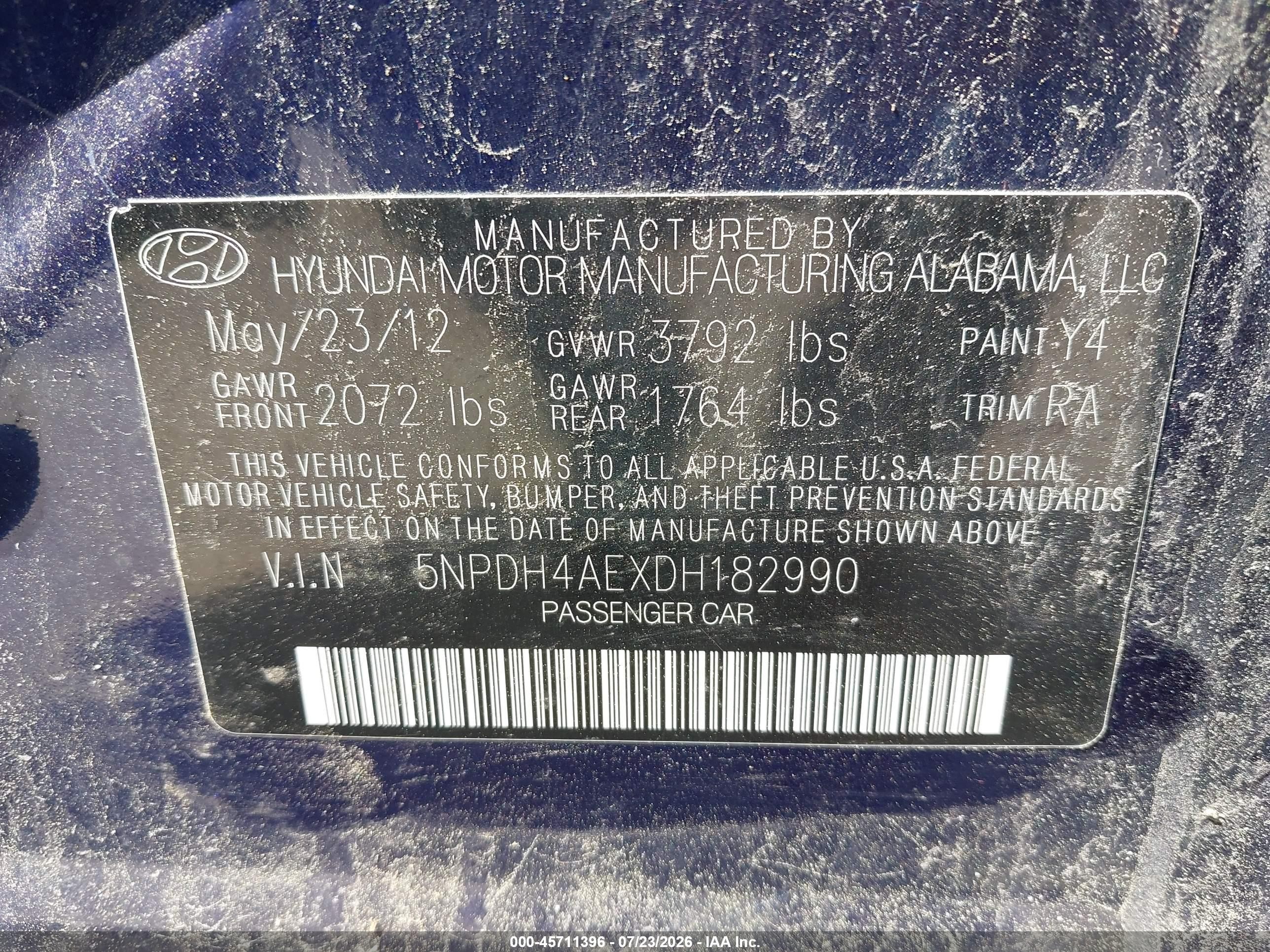 2013 Hyundai Elantra Gls Purple vin: 5NPDH4AEXDH182990