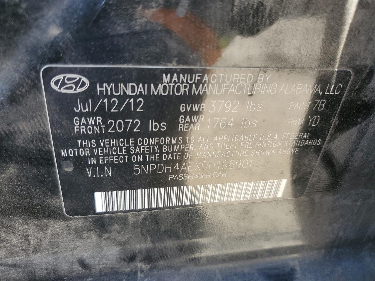 2013 Hyundai Elantra Gls Black vin: 5NPDH4AEXDH198901