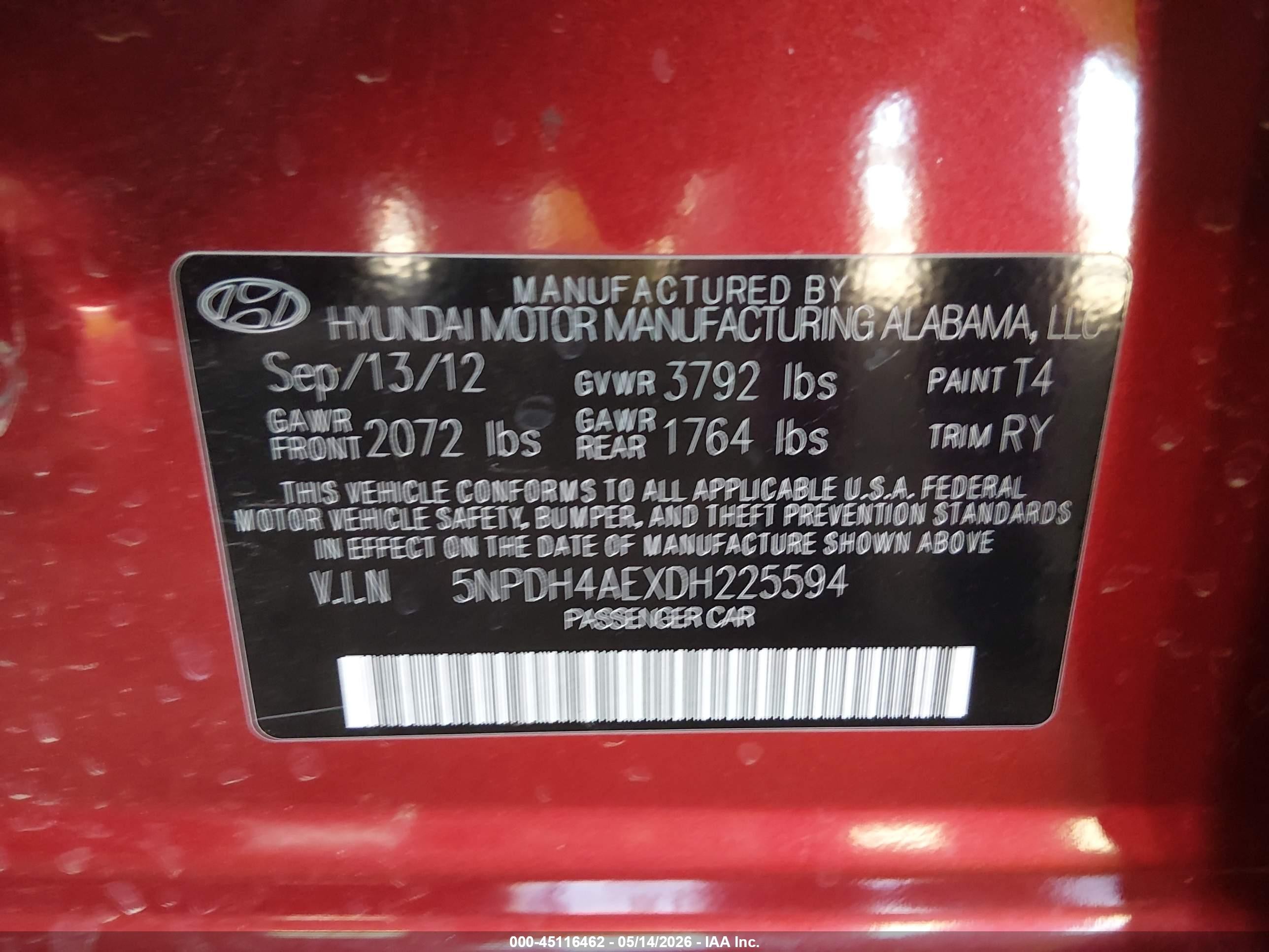 2013 Hyundai Elantra Limited Red vin: 5NPDH4AEXDH225594