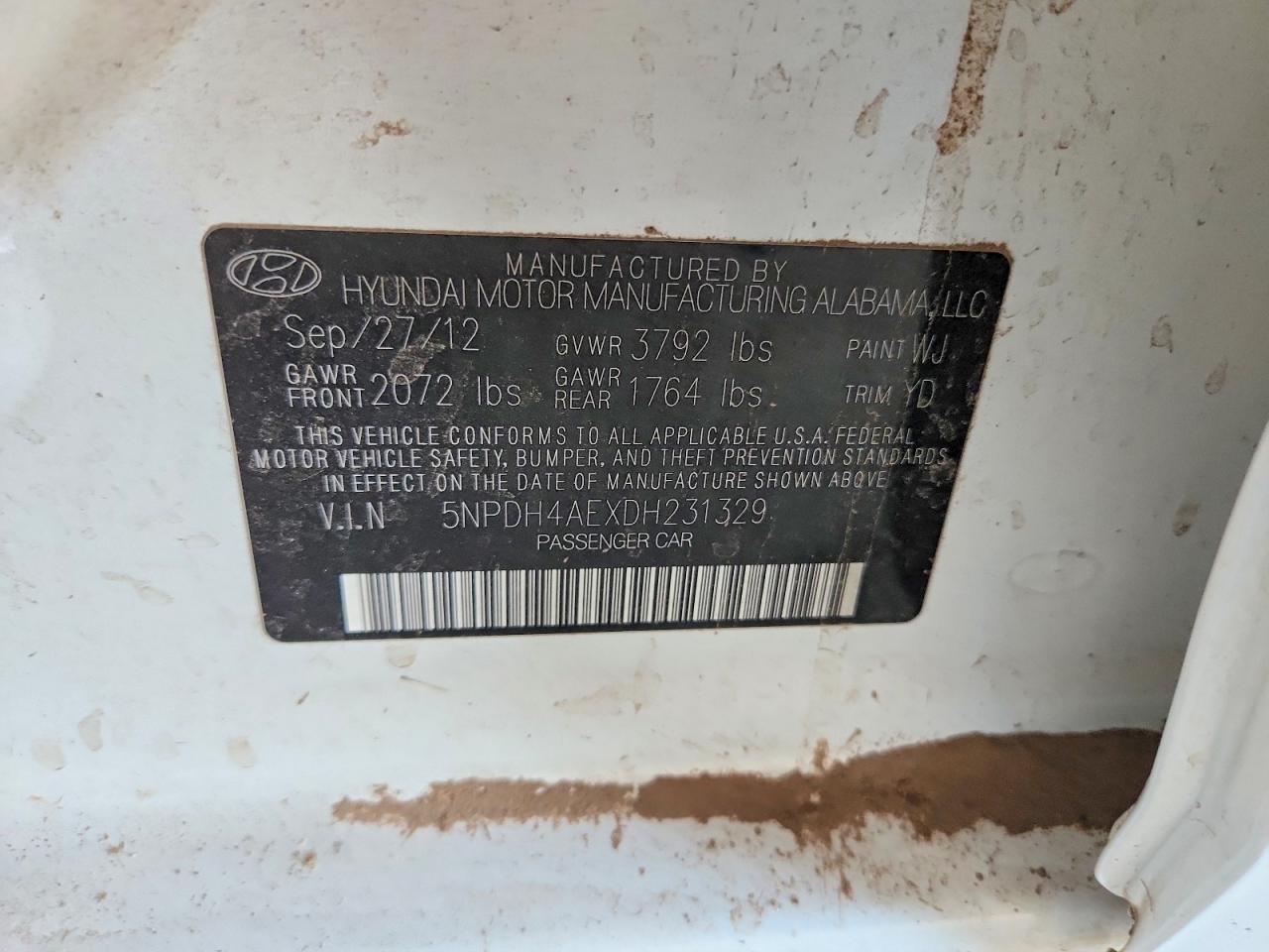 2013 Hyundai Elantra Limited White vin: 5NPDH4AEXDH231329