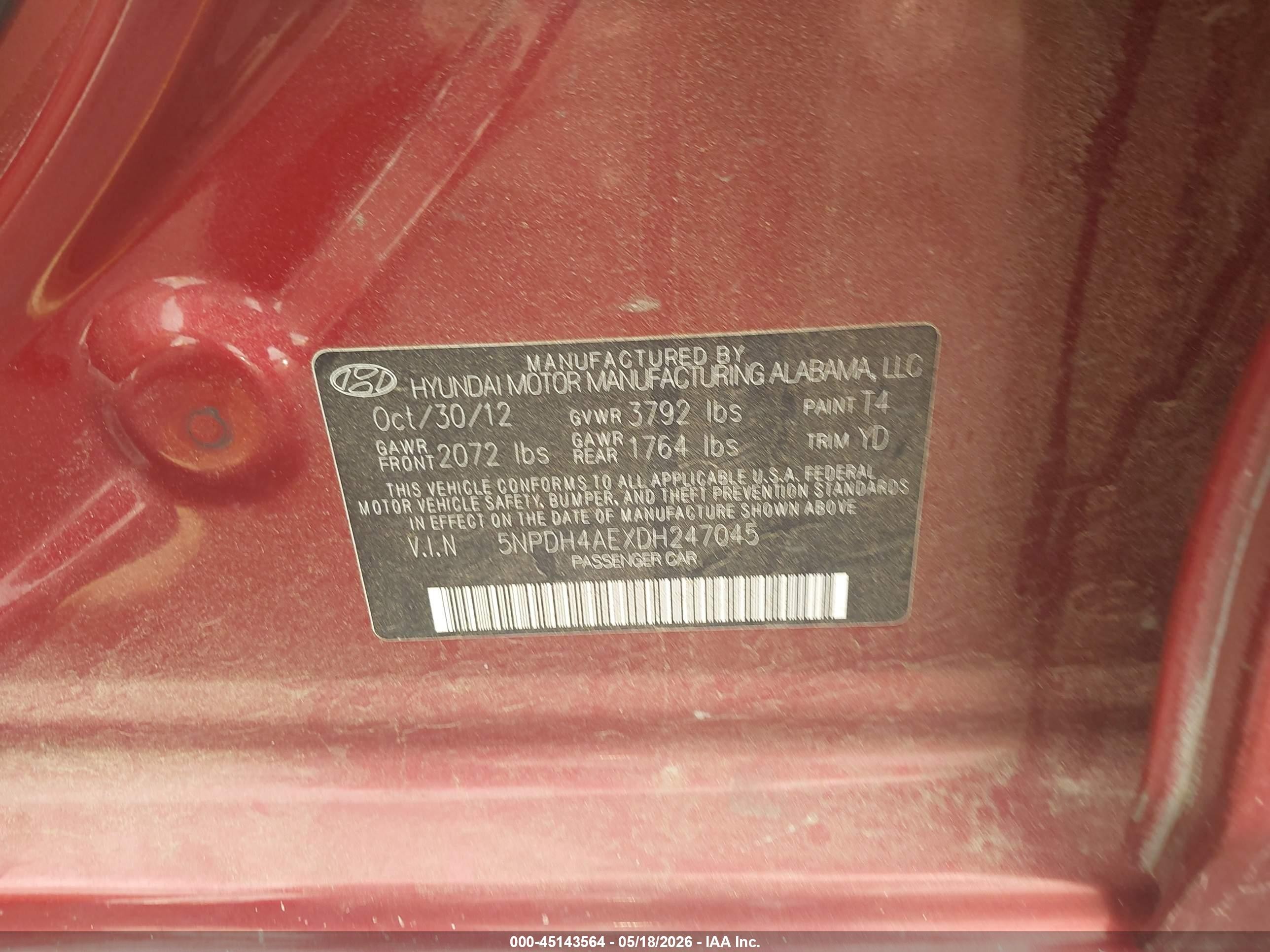 2013 Hyundai Elantra Limited Red vin: 5NPDH4AEXDH247045