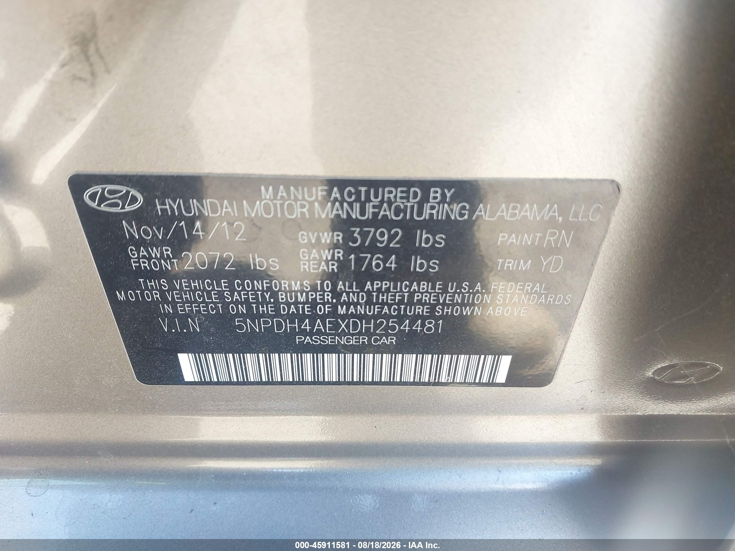 2013 Hyundai Elantra Gls Gray vin: 5NPDH4AEXDH254481
