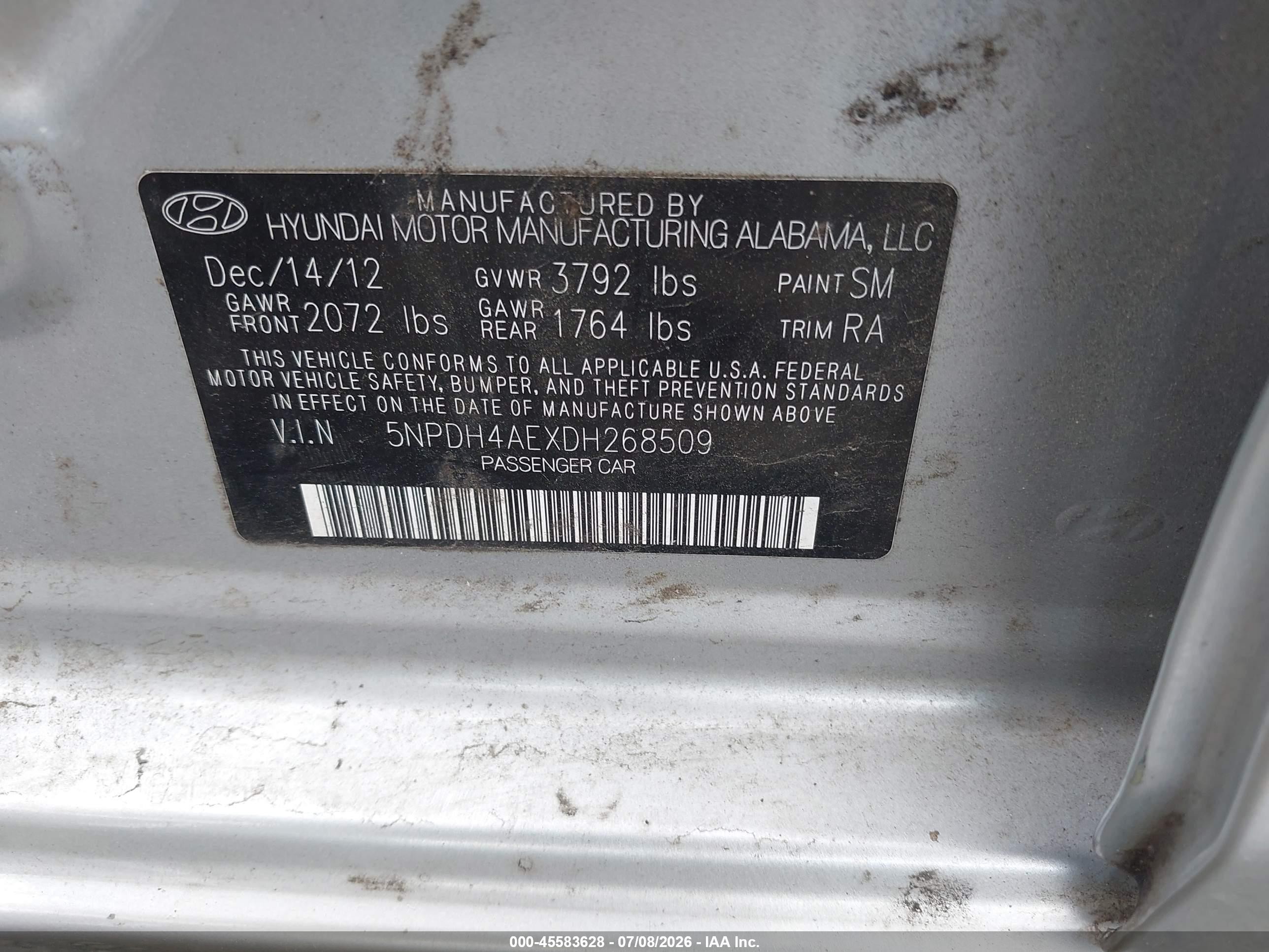 2013 Hyundai Elantra Gls Silver vin: 5NPDH4AEXDH268509
