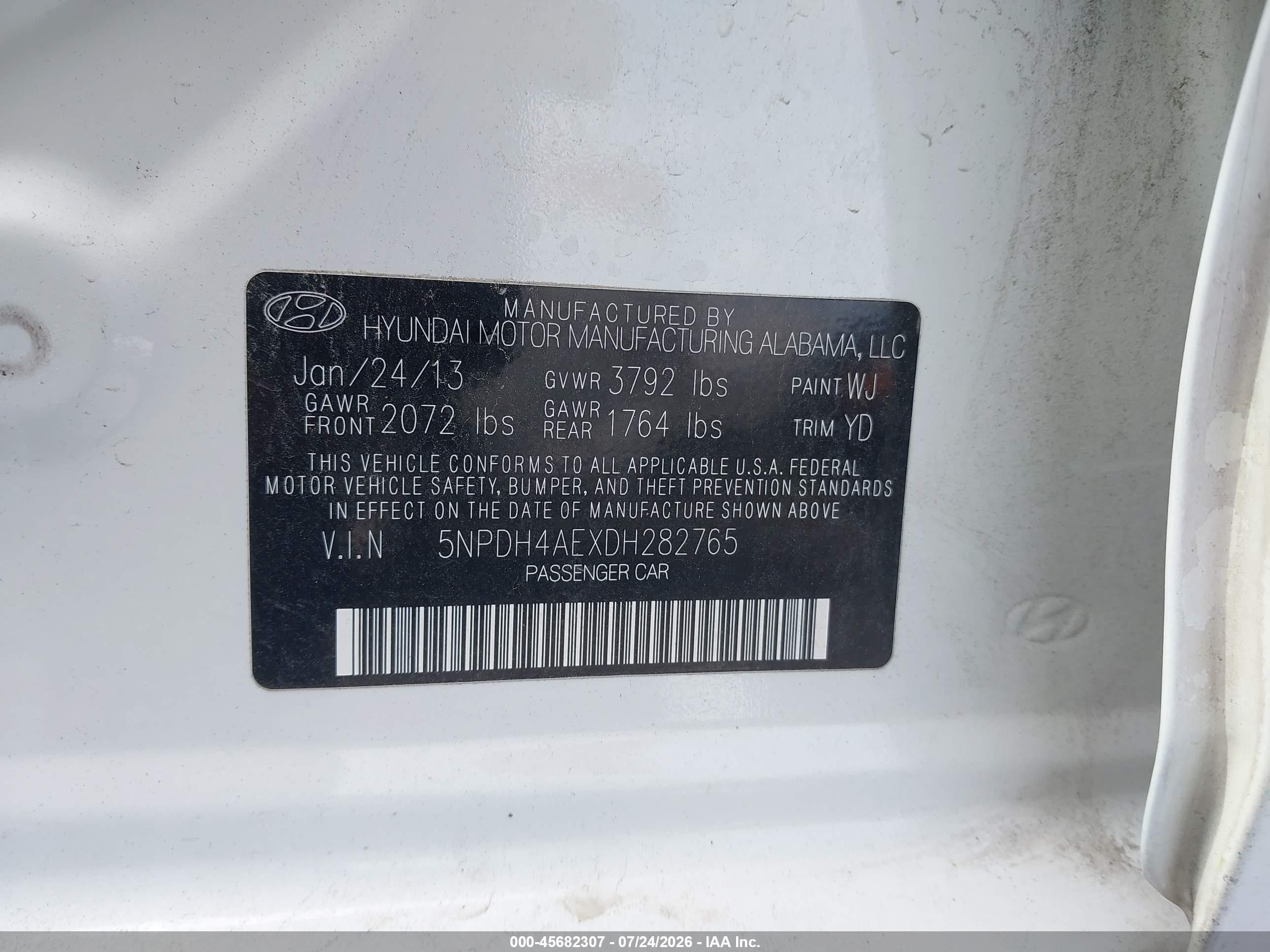 2013 Hyundai Elantra Gls Белый vin: 5NPDH4AEXDH282765