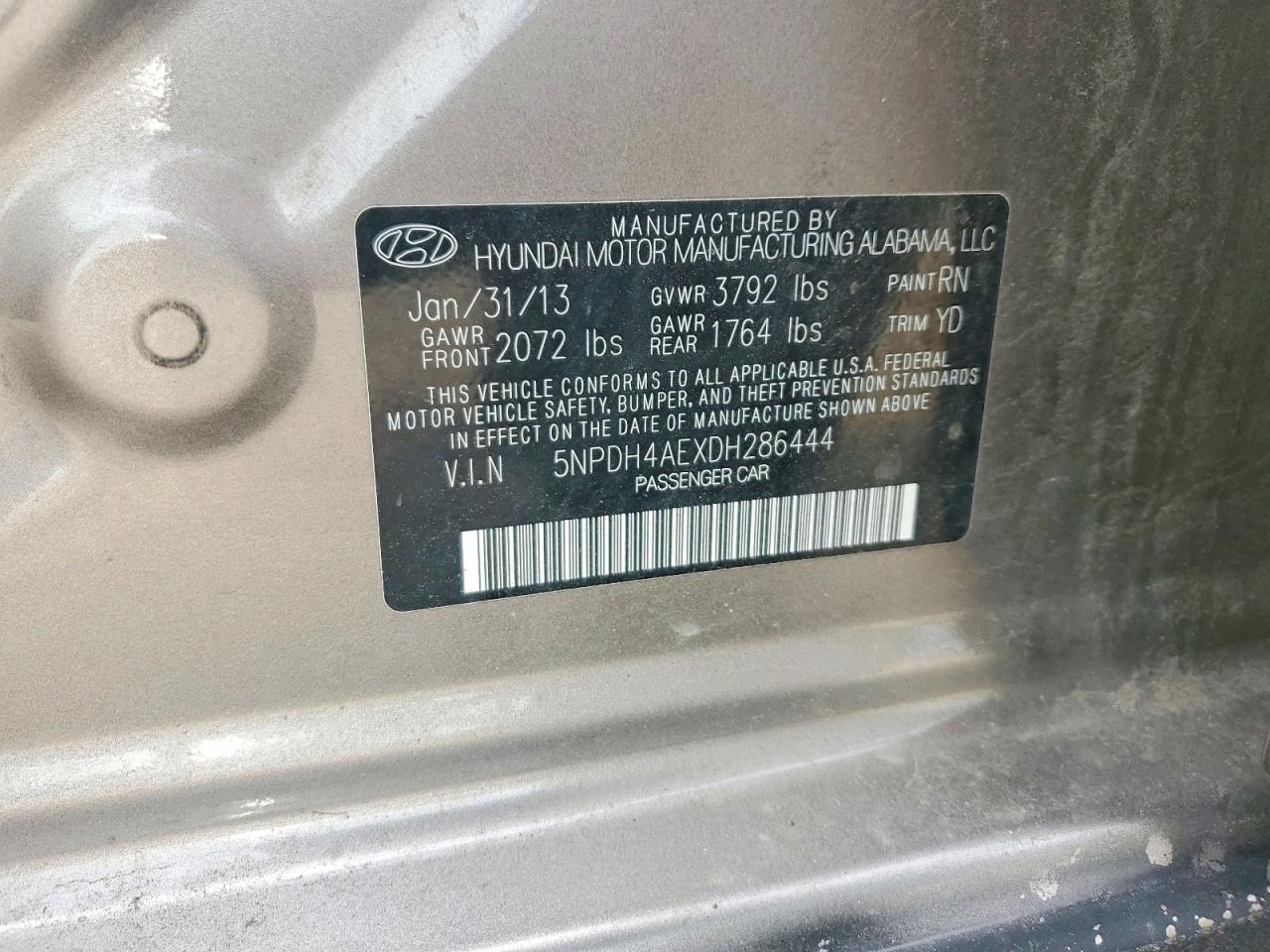 2013 Hyundai Elantra Gls Tan vin: 5NPDH4AEXDH286444