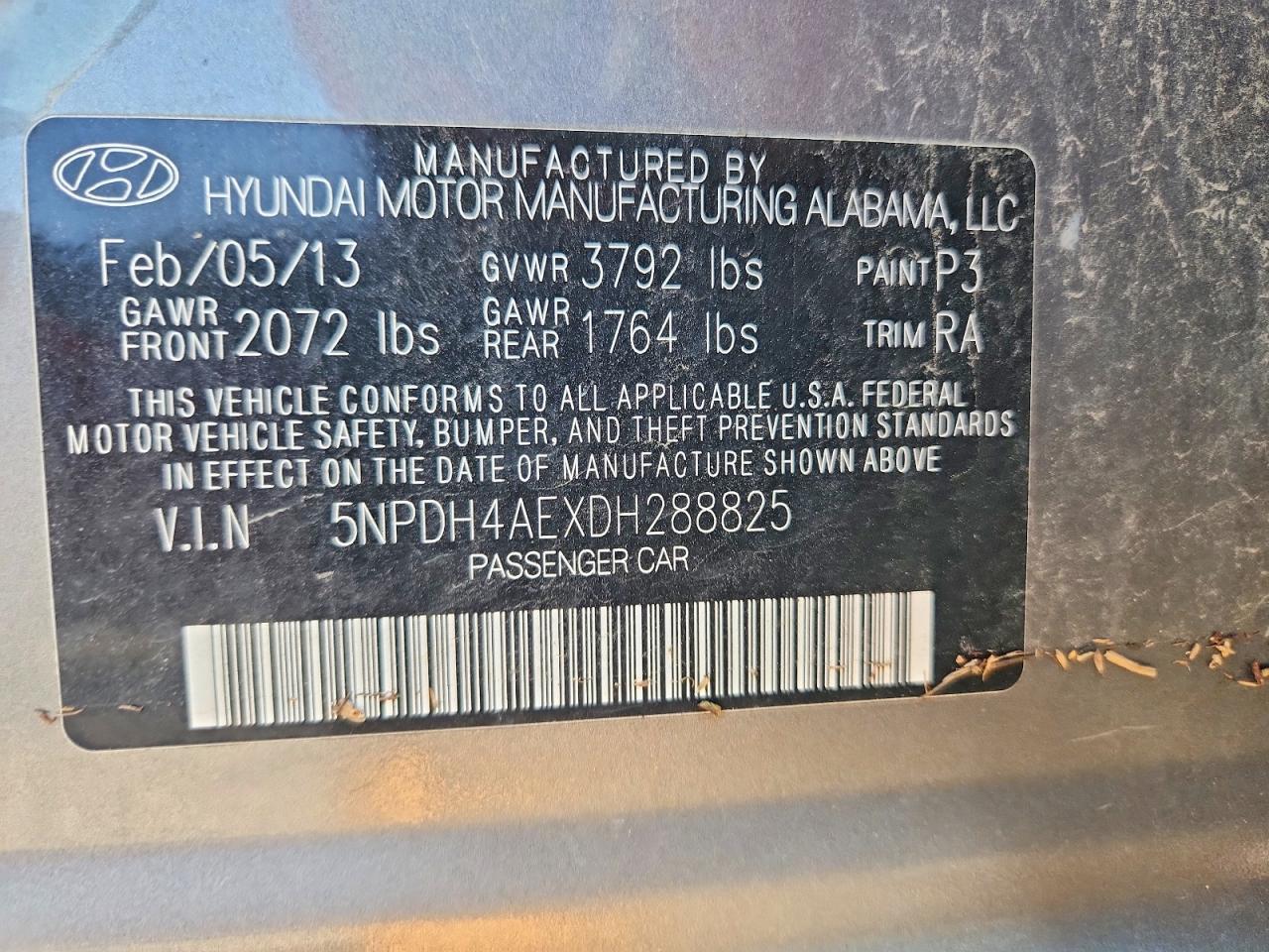 2013 Hyundai Elantra Gls Gray vin: 5NPDH4AEXDH288825