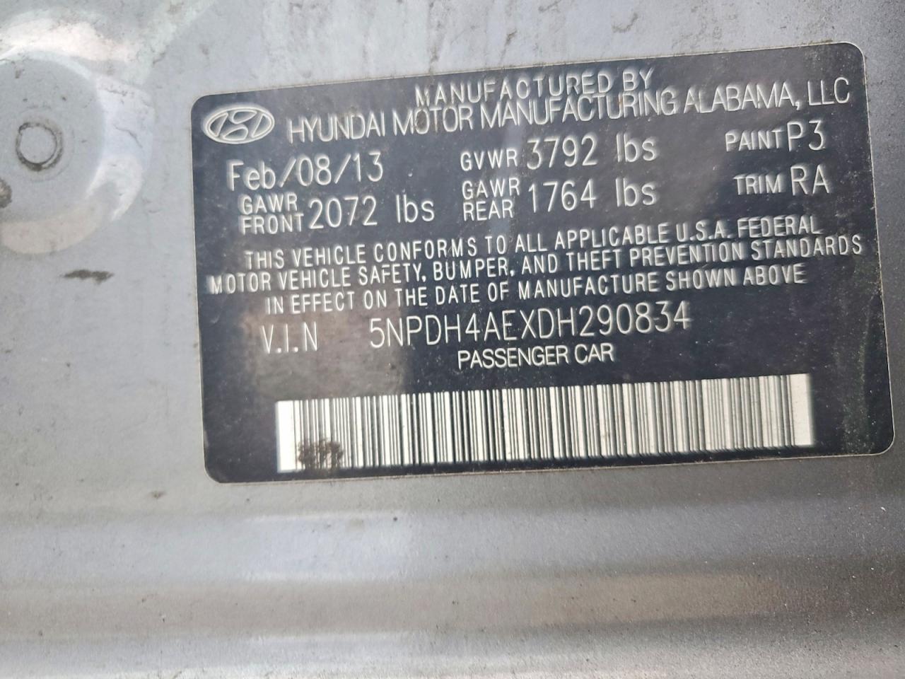2013 Hyundai Elantra Limited Серый vin: 5NPDH4AEXDH290834