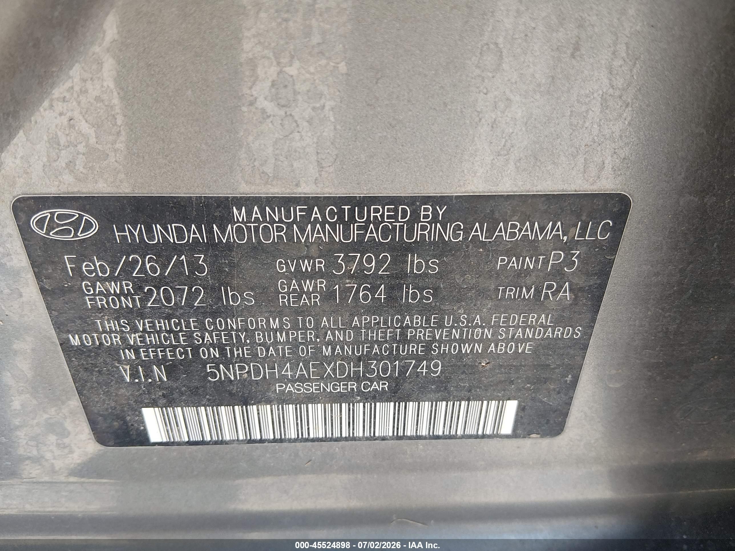 2013 Hyundai Elantra Gls Gray vin: 5NPDH4AEXDH301749
