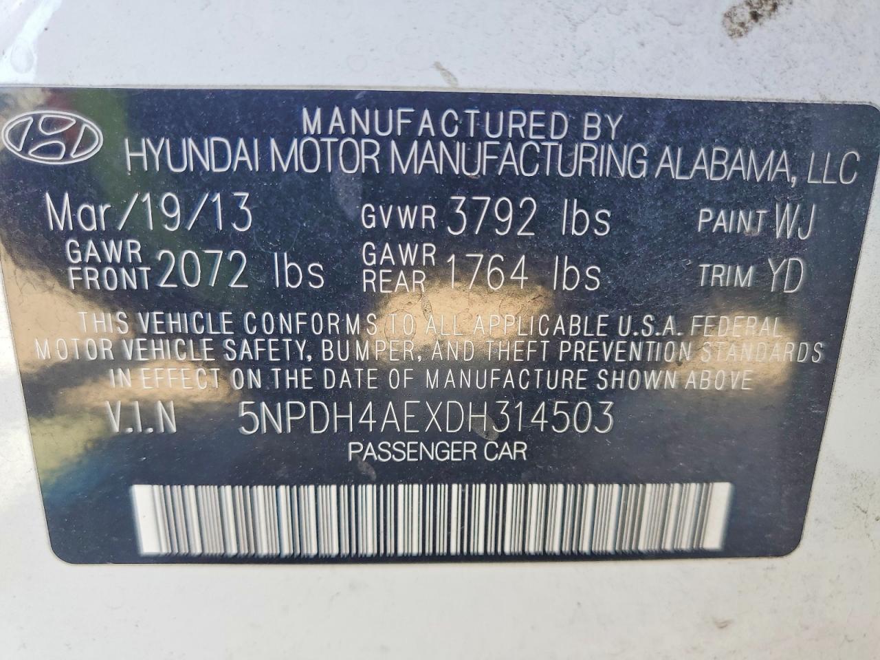 2013 Hyundai Elantra Gls Белый vin: 5NPDH4AEXDH314503