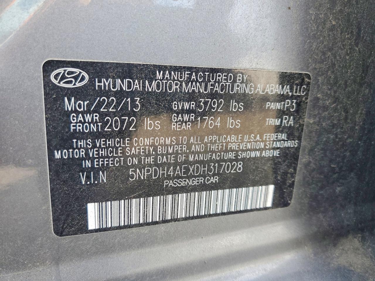 2013 Hyundai Elantra Gls Gray vin: 5NPDH4AEXDH317028