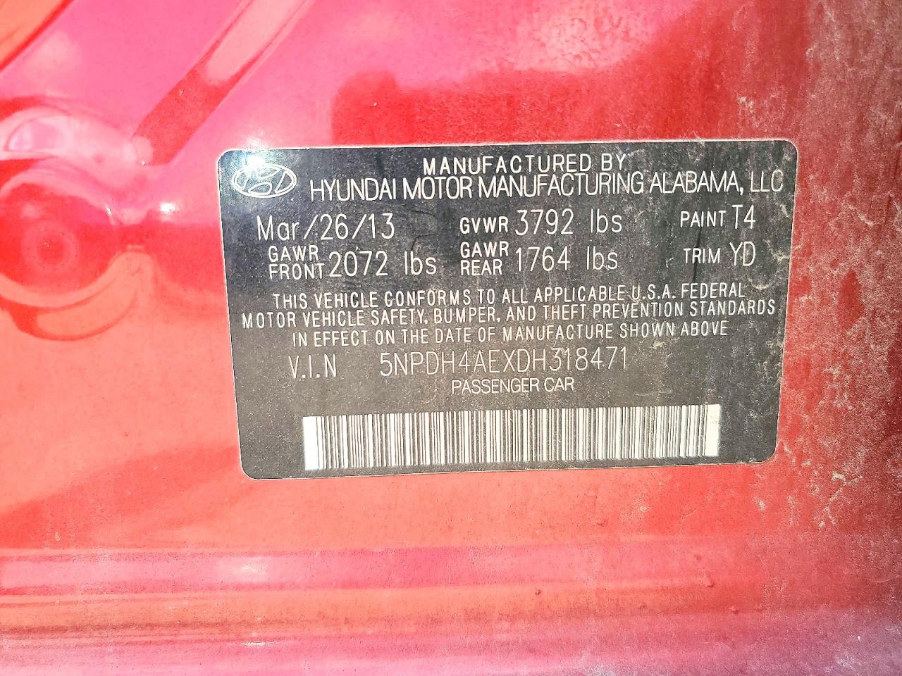 2013 Hyundai Elantra Gls Burgundy vin: 5NPDH4AEXDH318471