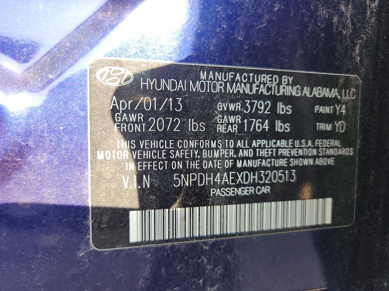 2013 Hyundai Elantra Gls Blue vin: 5NPDH4AEXDH320513