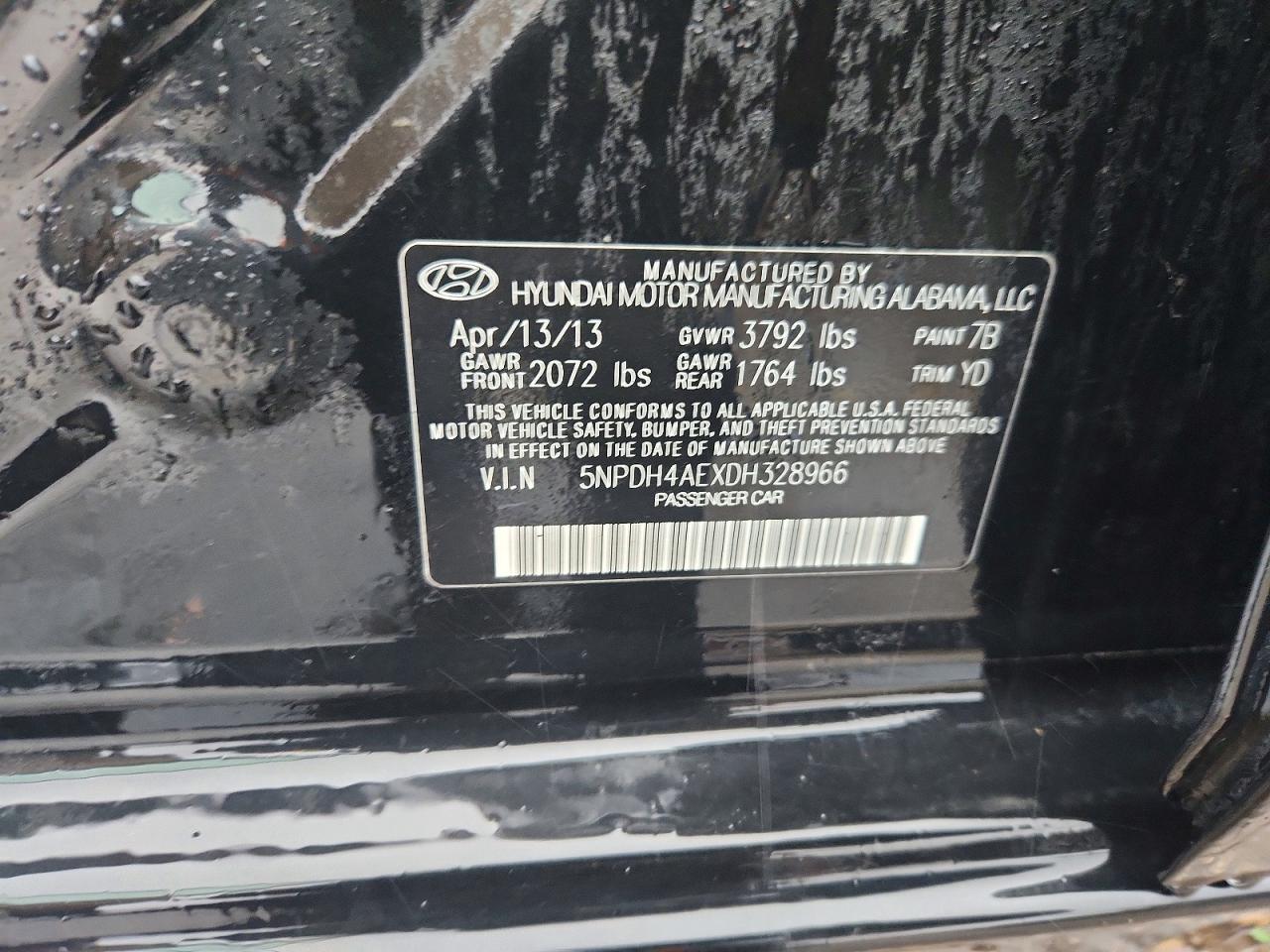 2013 Hyundai Elantra Gls Black vin: 5NPDH4AEXDH328966