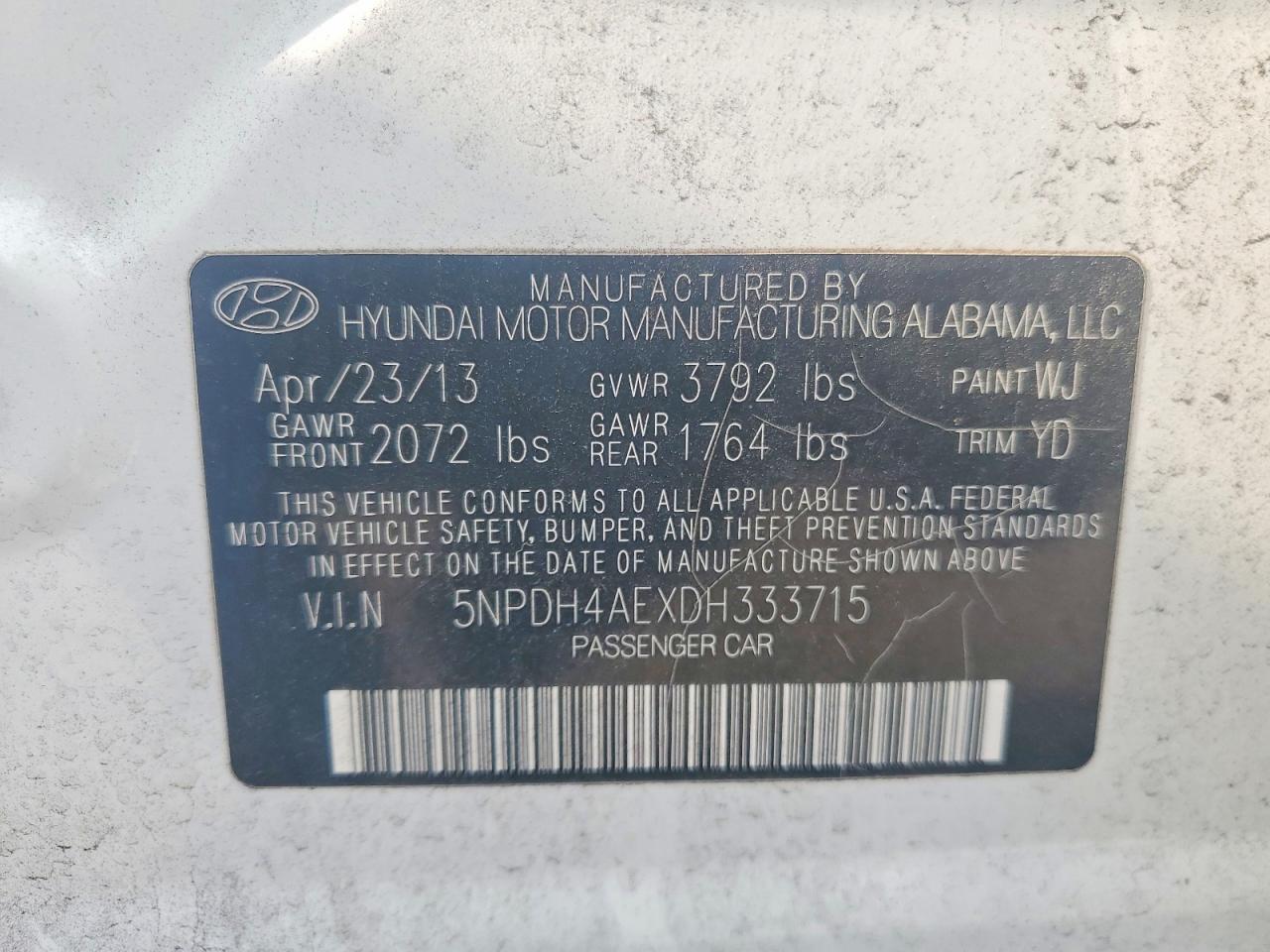 2013 Hyundai Elantra Gls White vin: 5NPDH4AEXDH333715