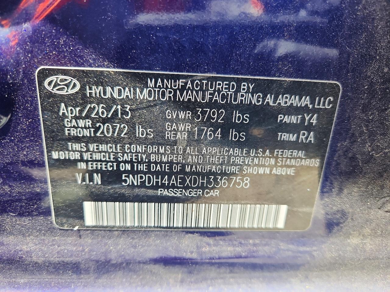 2013 Hyundai Elantra Gls Blue vin: 5NPDH4AEXDH336758