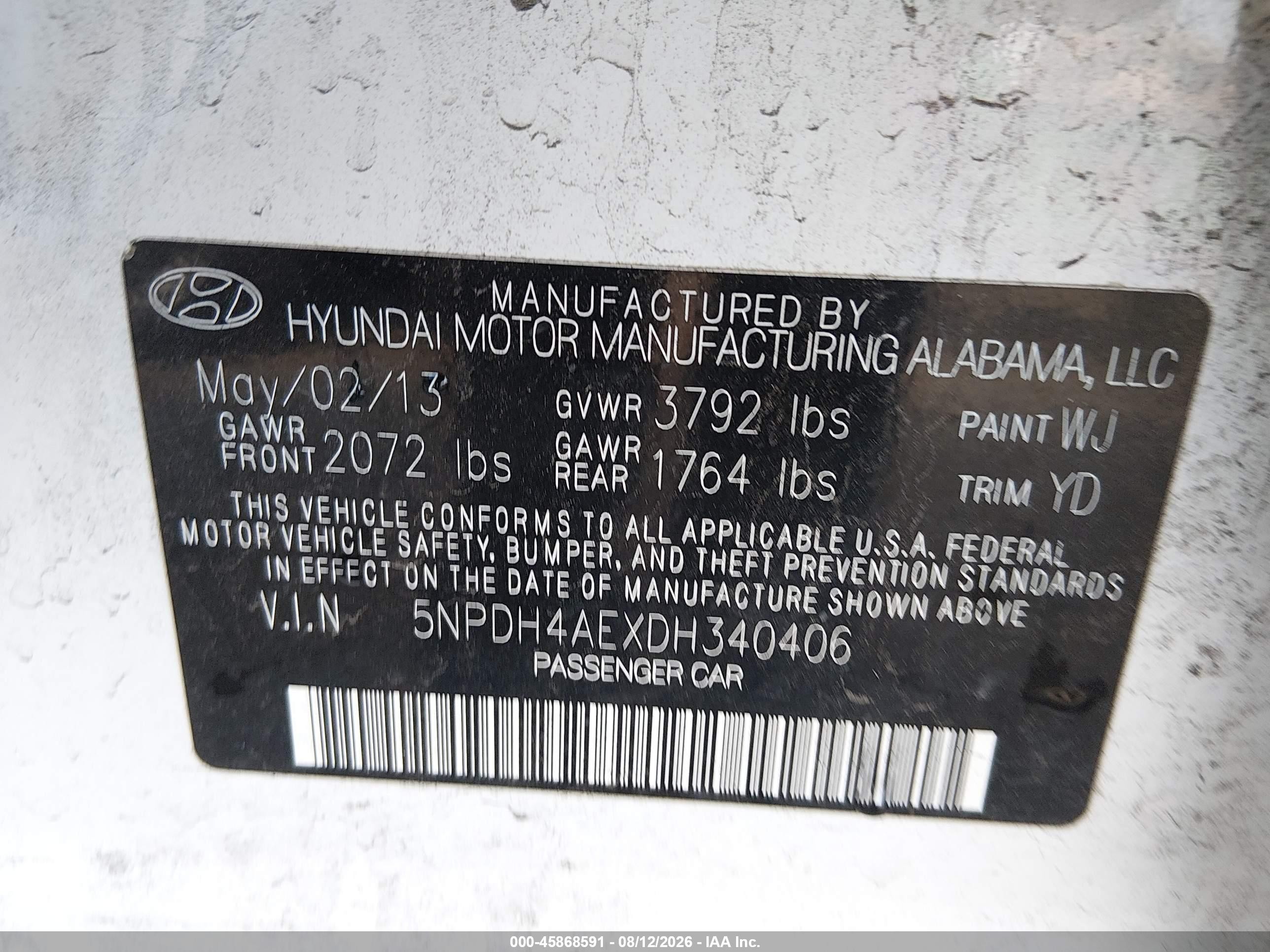 2013 Hyundai Elantra Gls White vin: 5NPDH4AEXDH340406