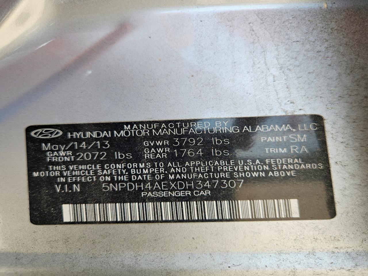 2013 Hyundai Elantra Limited Silver vin: 5NPDH4AEXDH347307