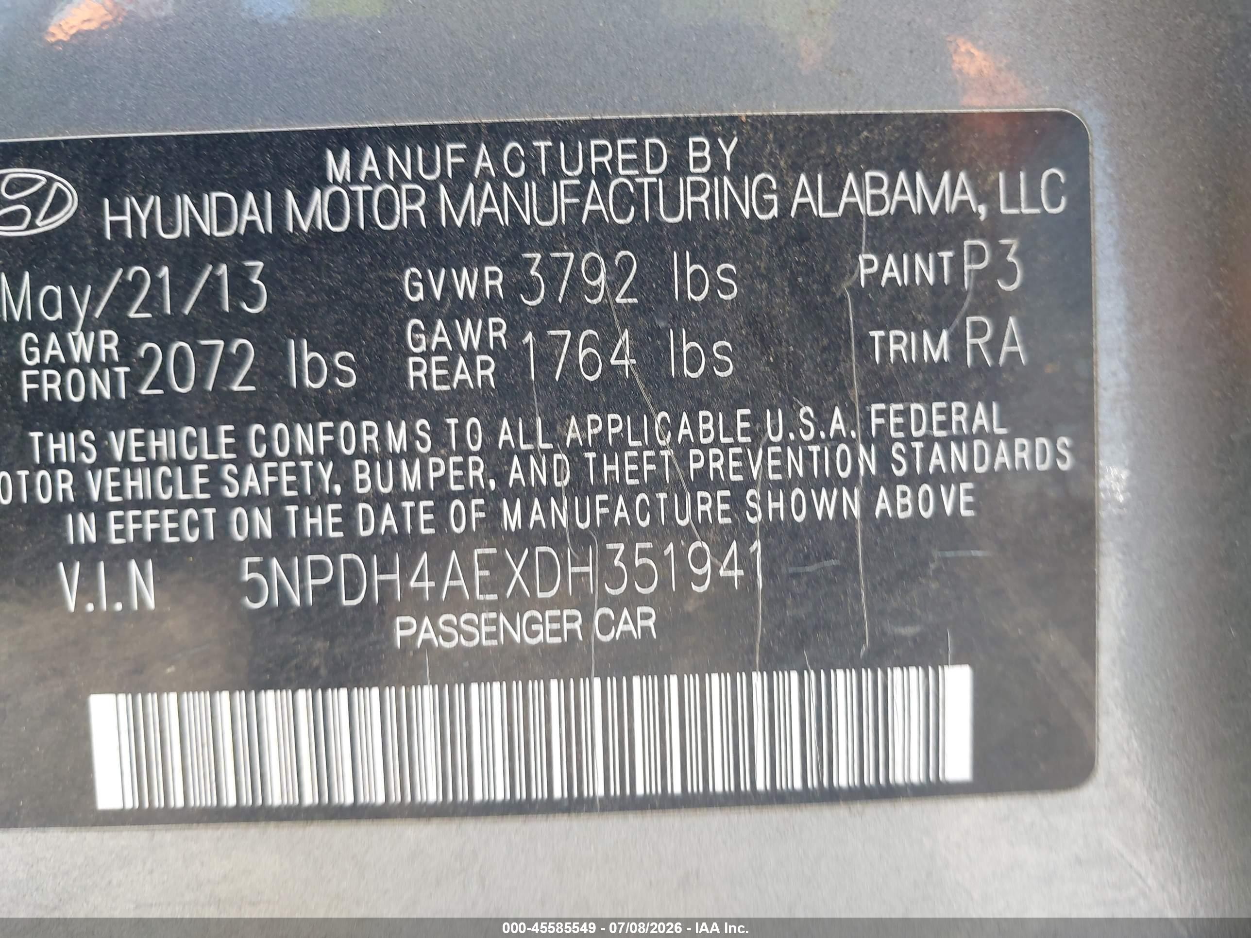 2013 Hyundai Elantra Gls Gray vin: 5NPDH4AEXDH351941