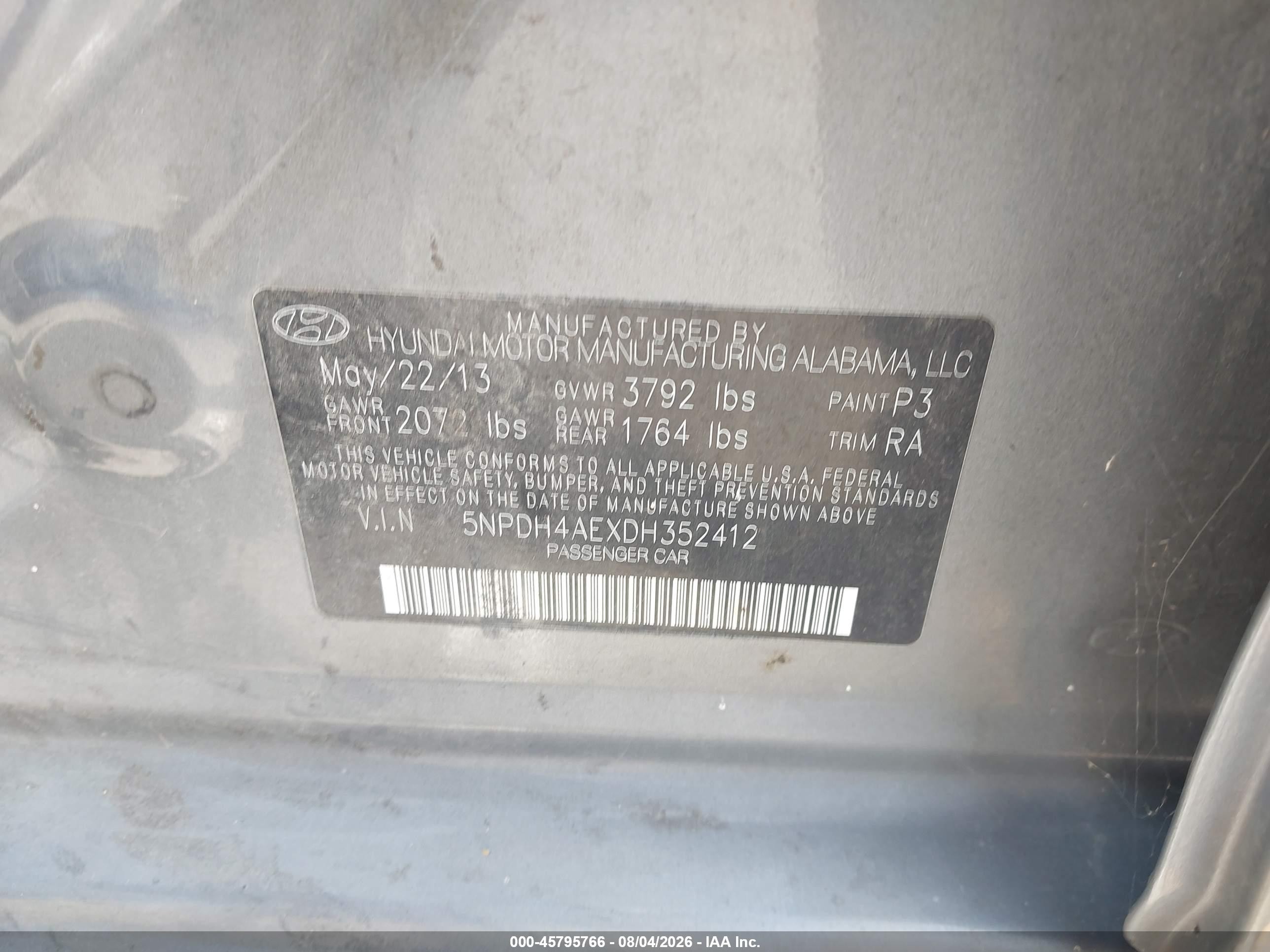 2013 Hyundai Elantra Gls Серый vin: 5NPDH4AEXDH352412