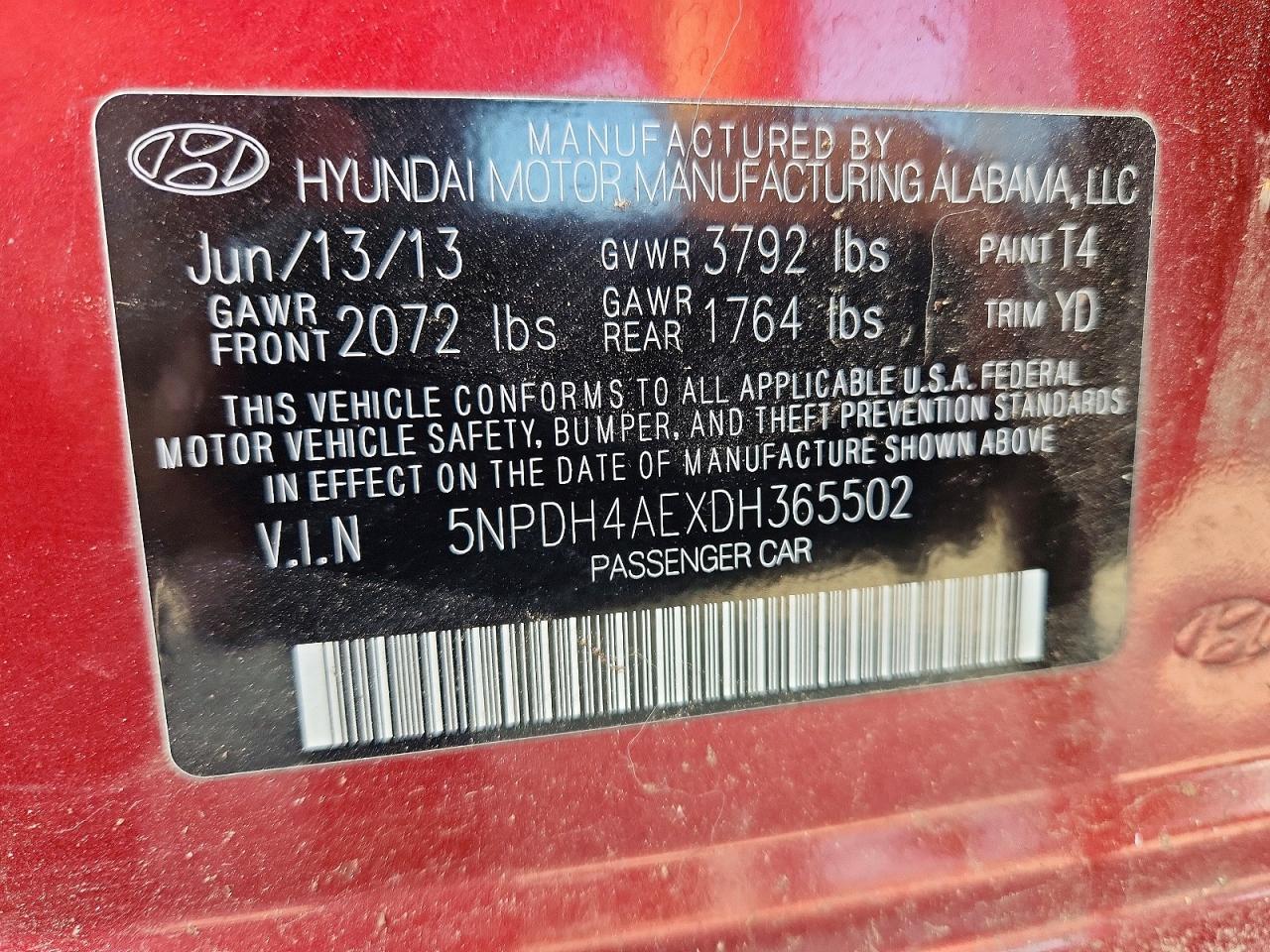 2013 Hyundai Elantra Gls Burgundy vin: 5NPDH4AEXDH365502