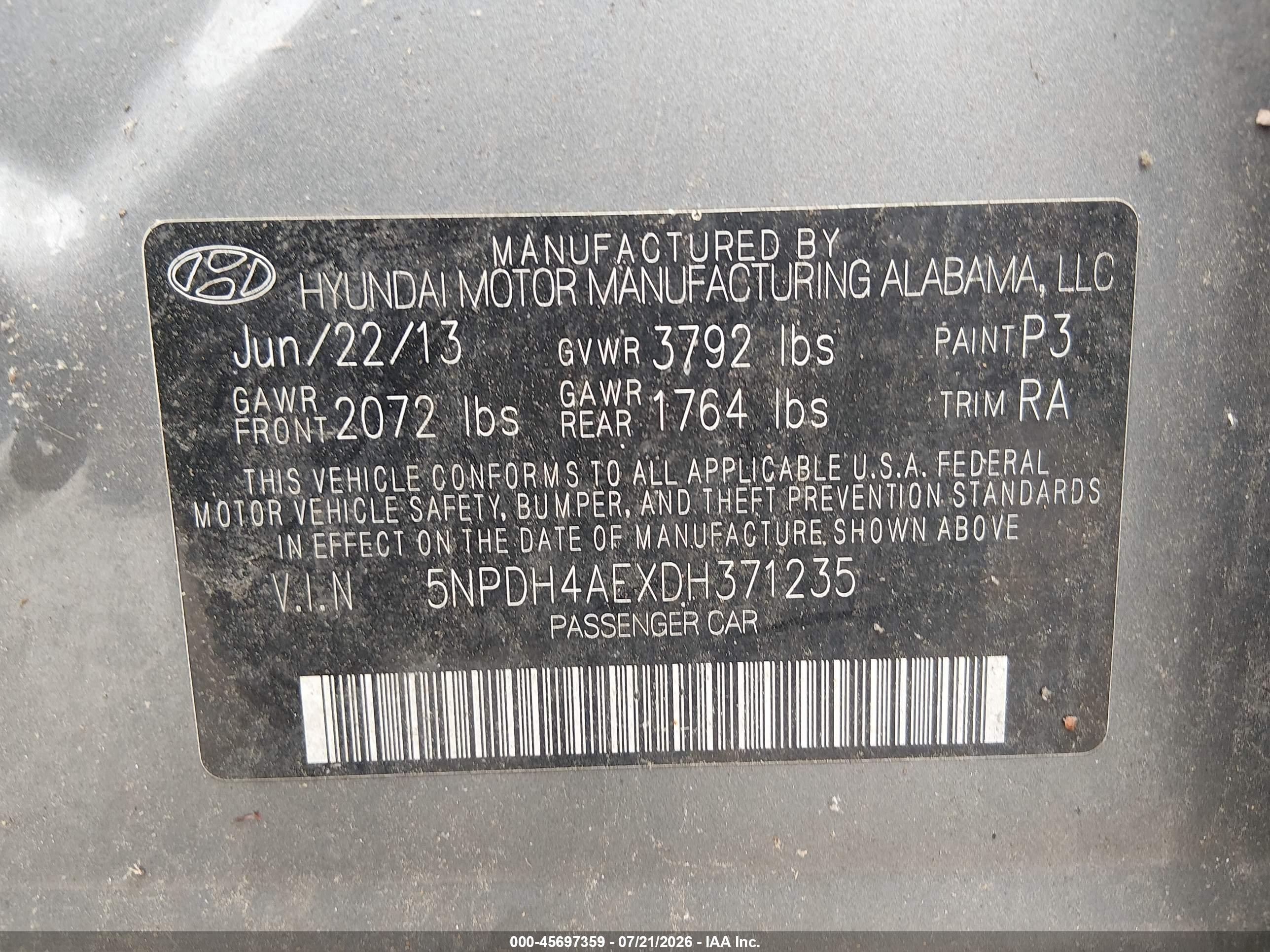 2013 Hyundai Elantra Gls Gray vin: 5NPDH4AEXDH371235