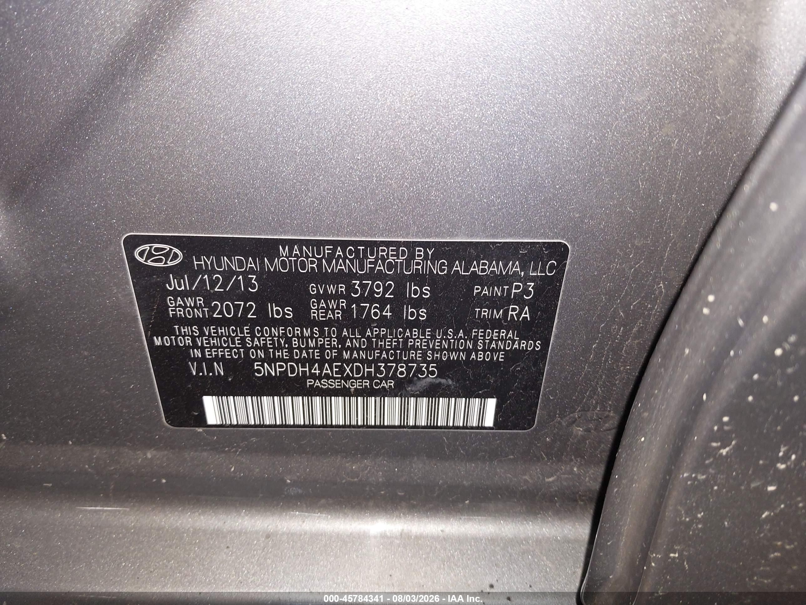 2013 Hyundai Elantra Gls Серый vin: 5NPDH4AEXDH378735