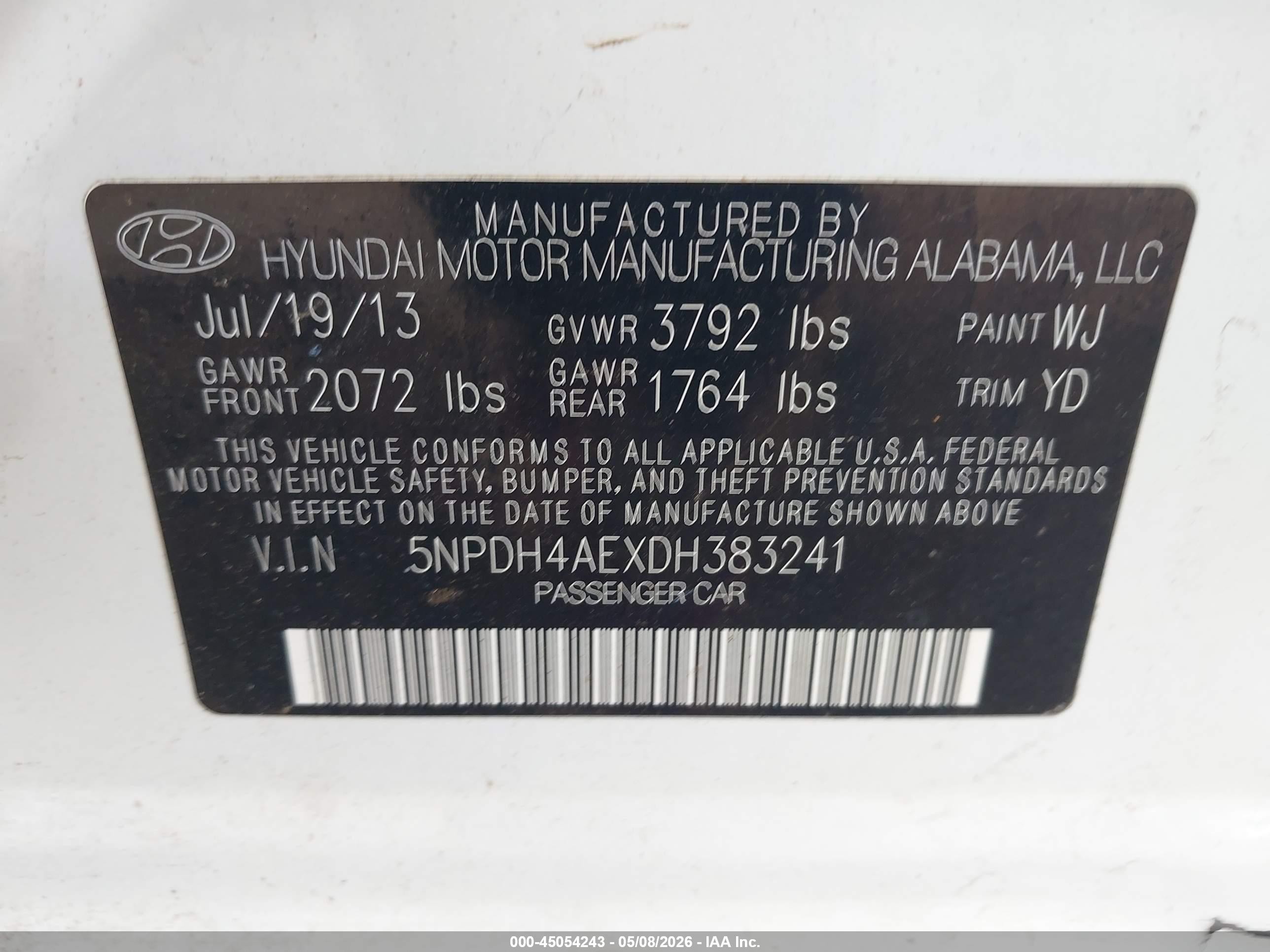 2013 Hyundai Elantra Gls White vin: 5NPDH4AEXDH383241