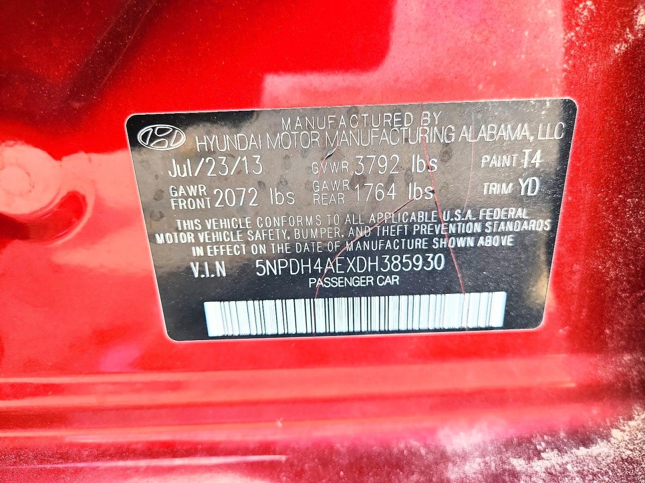 2013 Hyundai Elantra Gls Red vin: 5NPDH4AEXDH385930
