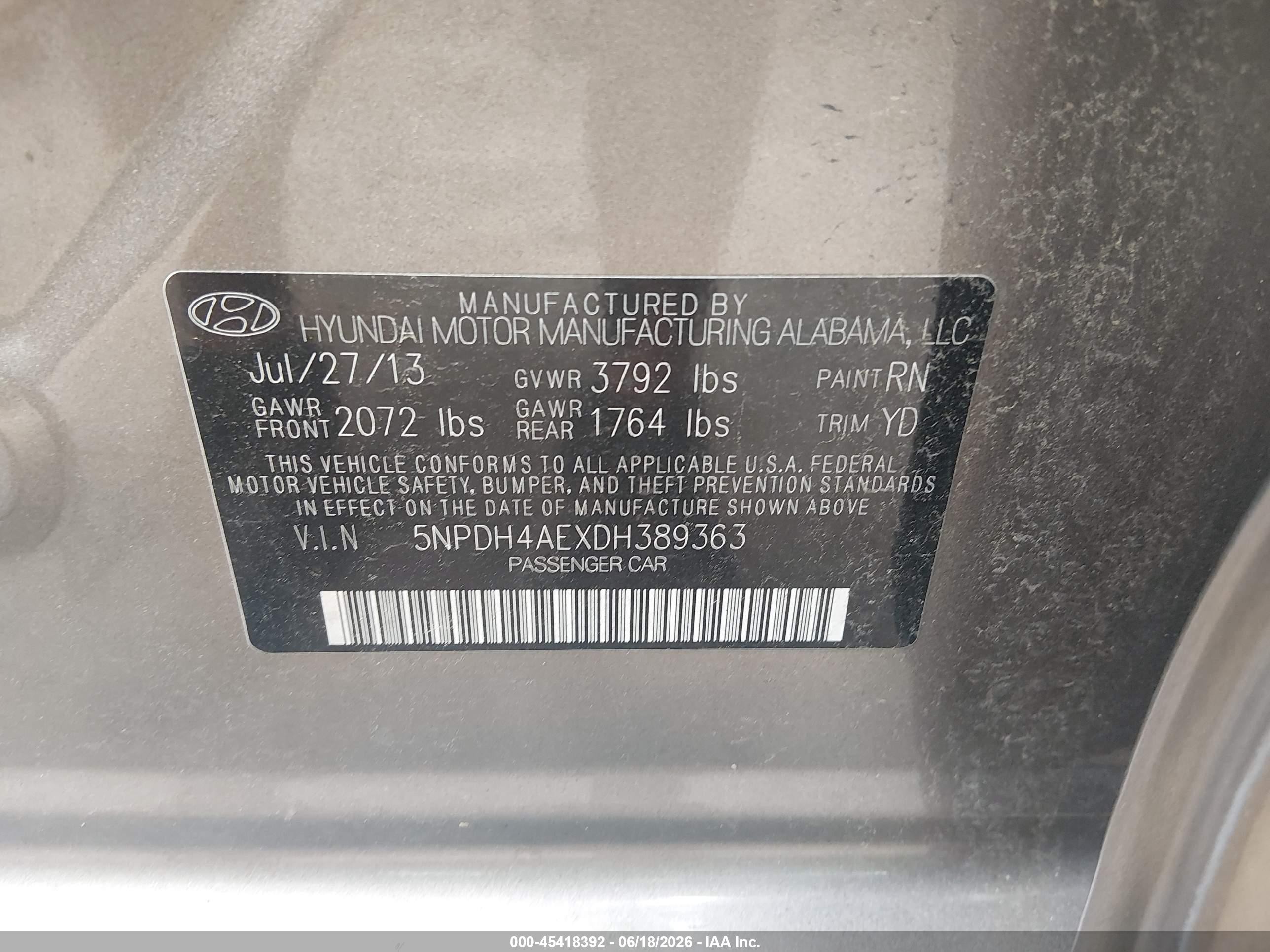 2013 Hyundai Elantra Gls Tan vin: 5NPDH4AEXDH389363