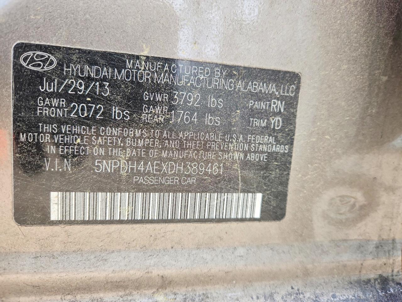2013 Hyundai Elantra Gls Gray vin: 5NPDH4AEXDH389461