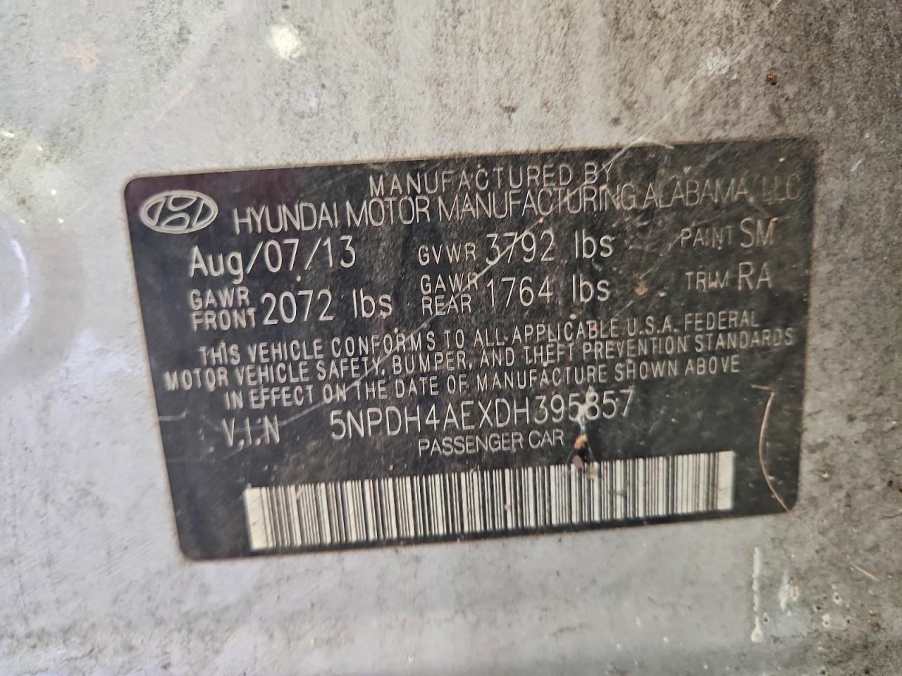 2013 Hyundai Elantra Silver vin: 5NPDH4AEXDH395857