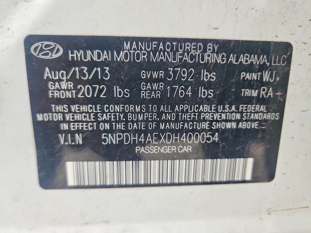 2013 Hyundai Elantra Gls White vin: 5NPDH4AEXDH400054