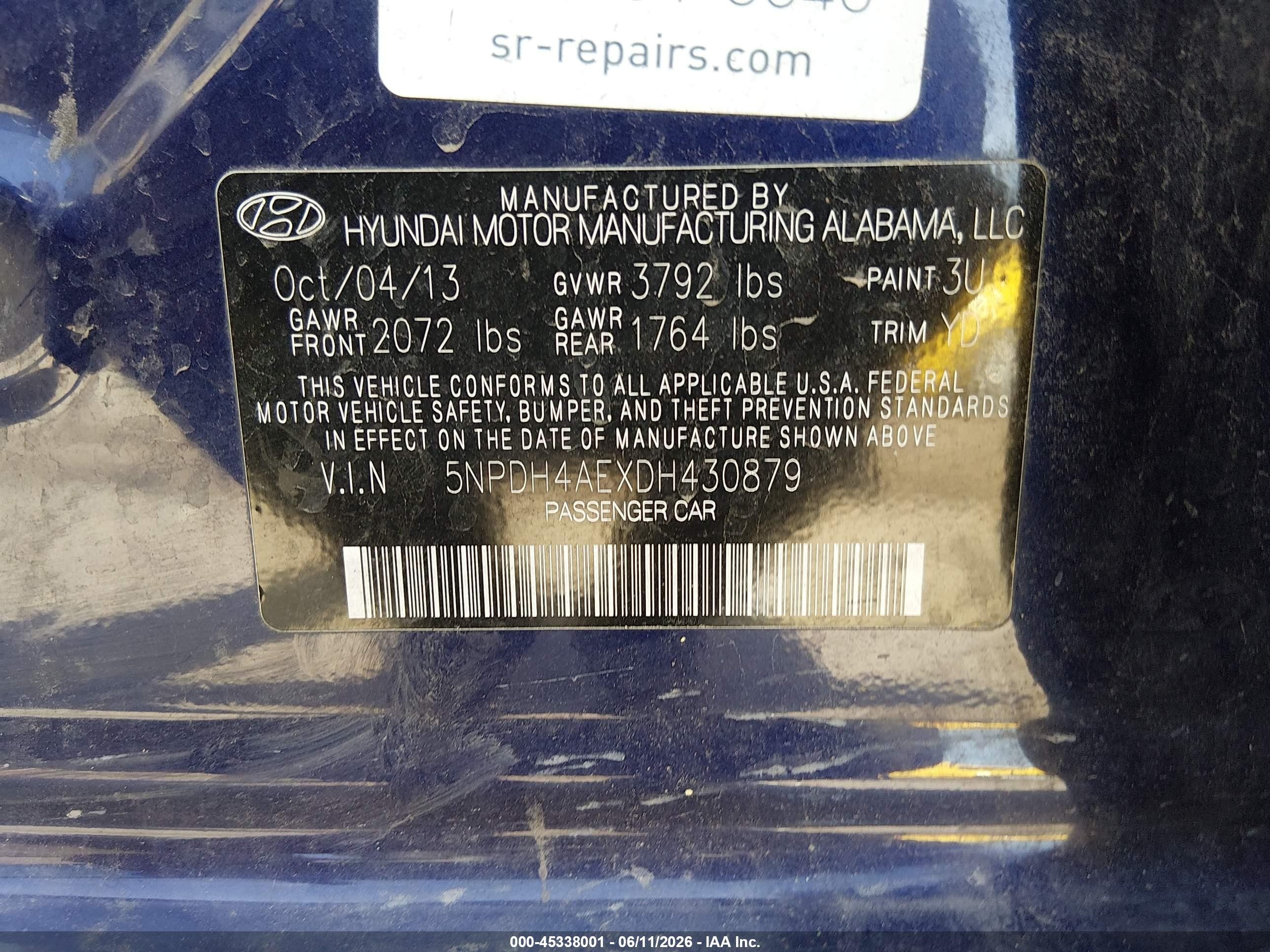 2013 Hyundai Elantra Gls Синий vin: 5NPDH4AEXDH430879