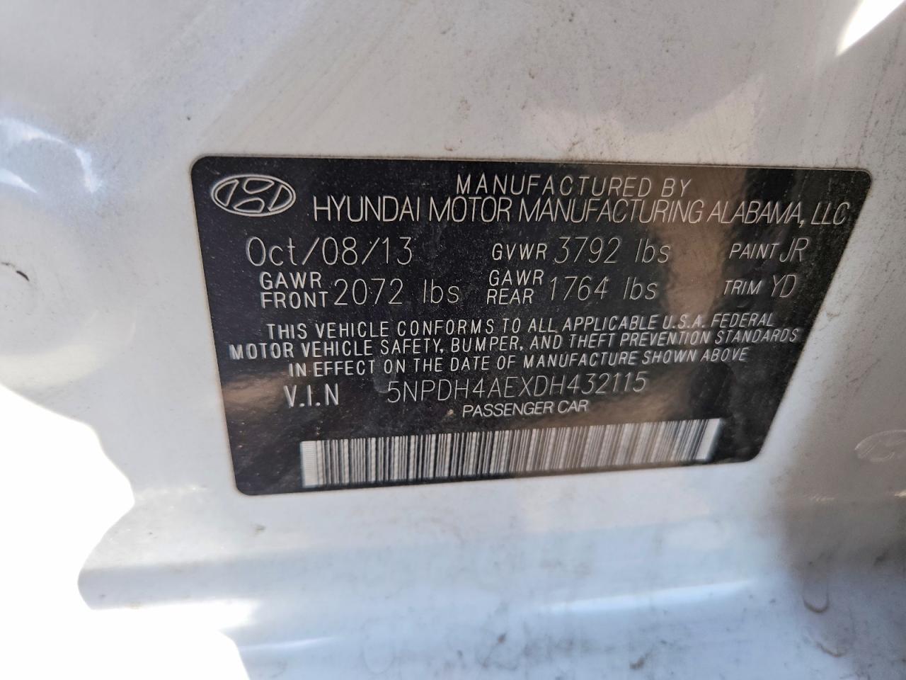 2013 Hyundai Elantra Limited White vin: 5NPDH4AEXDH432115